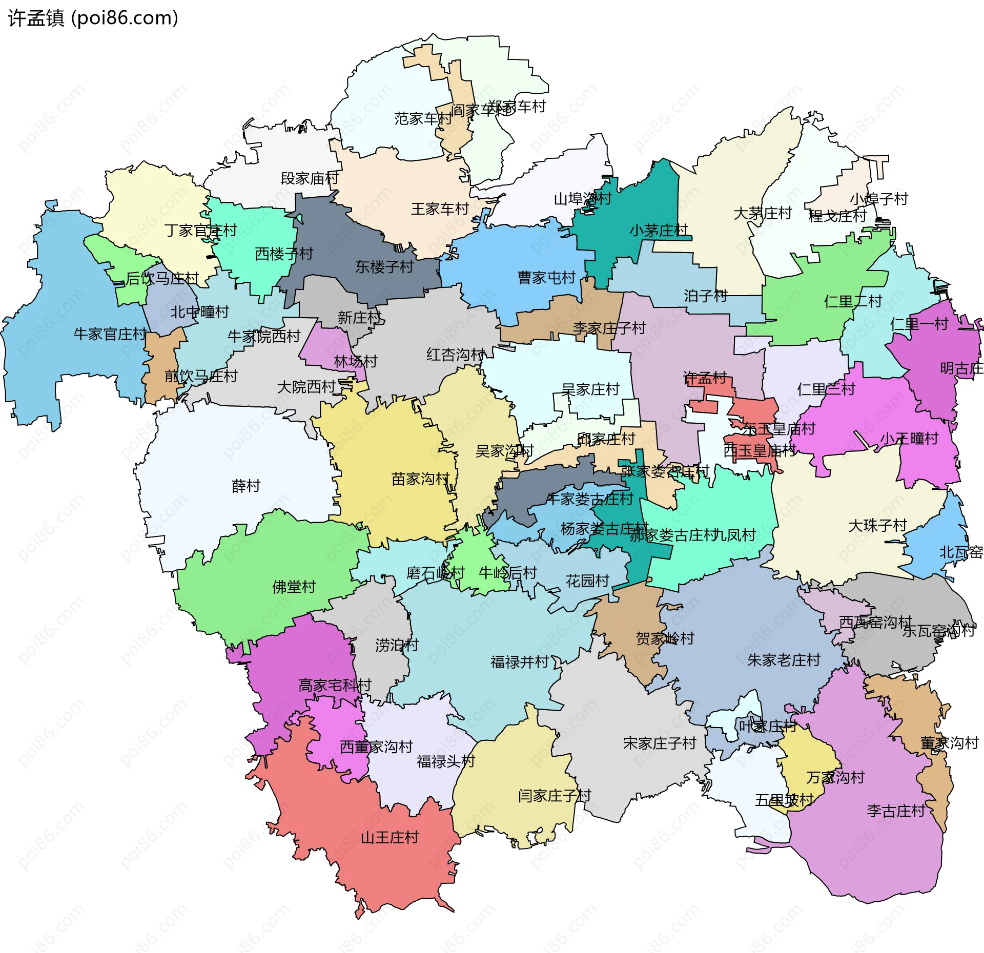 许孟镇边界地图(五级行政区划)