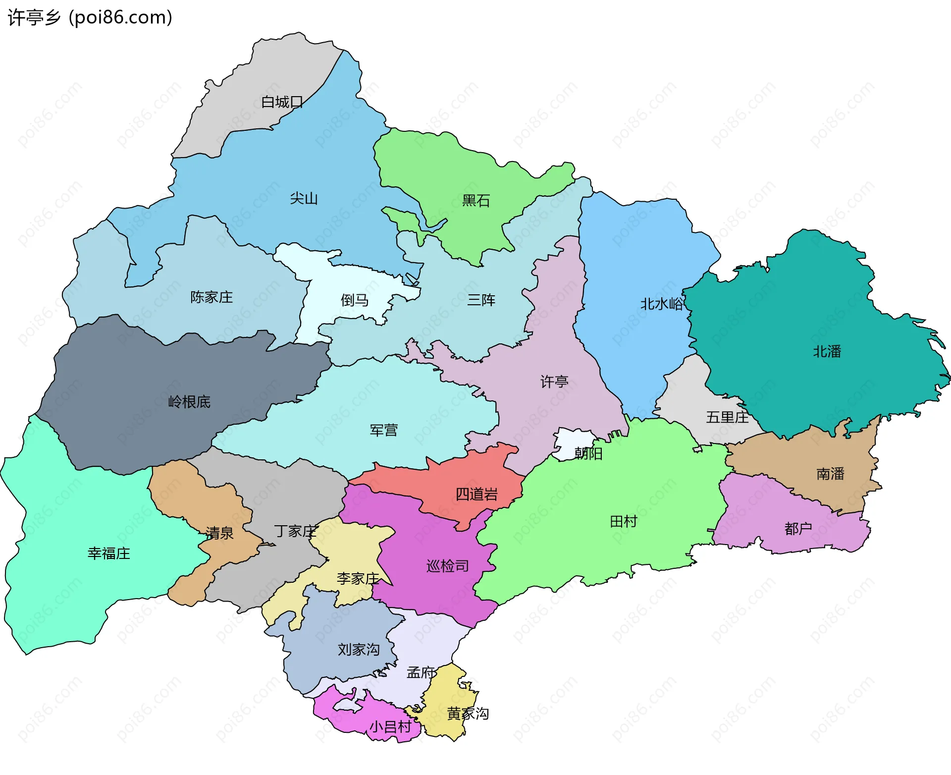 许亭乡边界地图(五级行政区划)