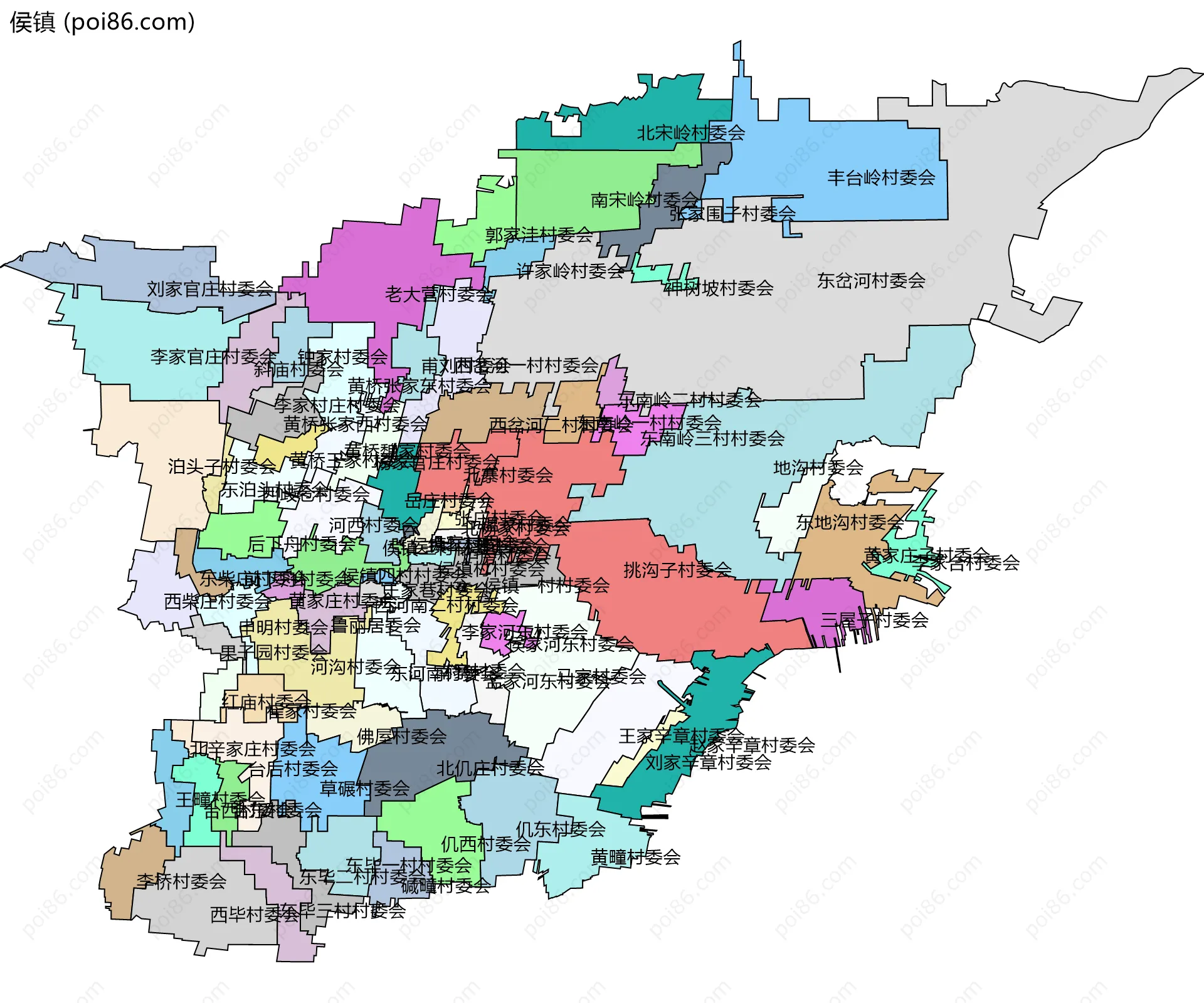 侯镇边界地图(五级行政区划)