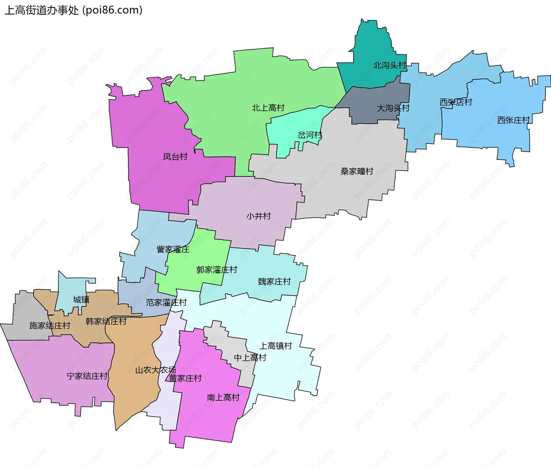 上高街道办事处边界地图(五级行政区划)