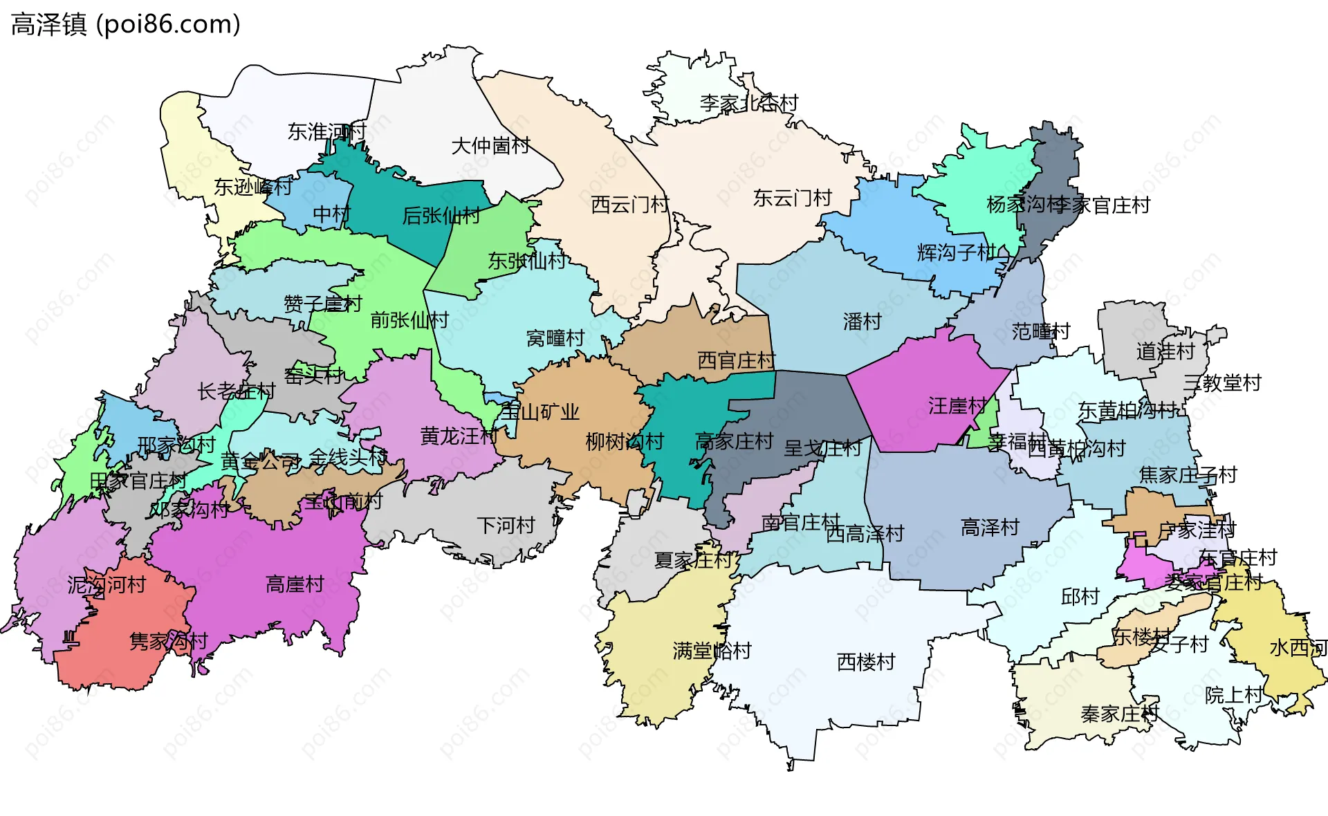 高泽镇边界地图(五级行政区划)