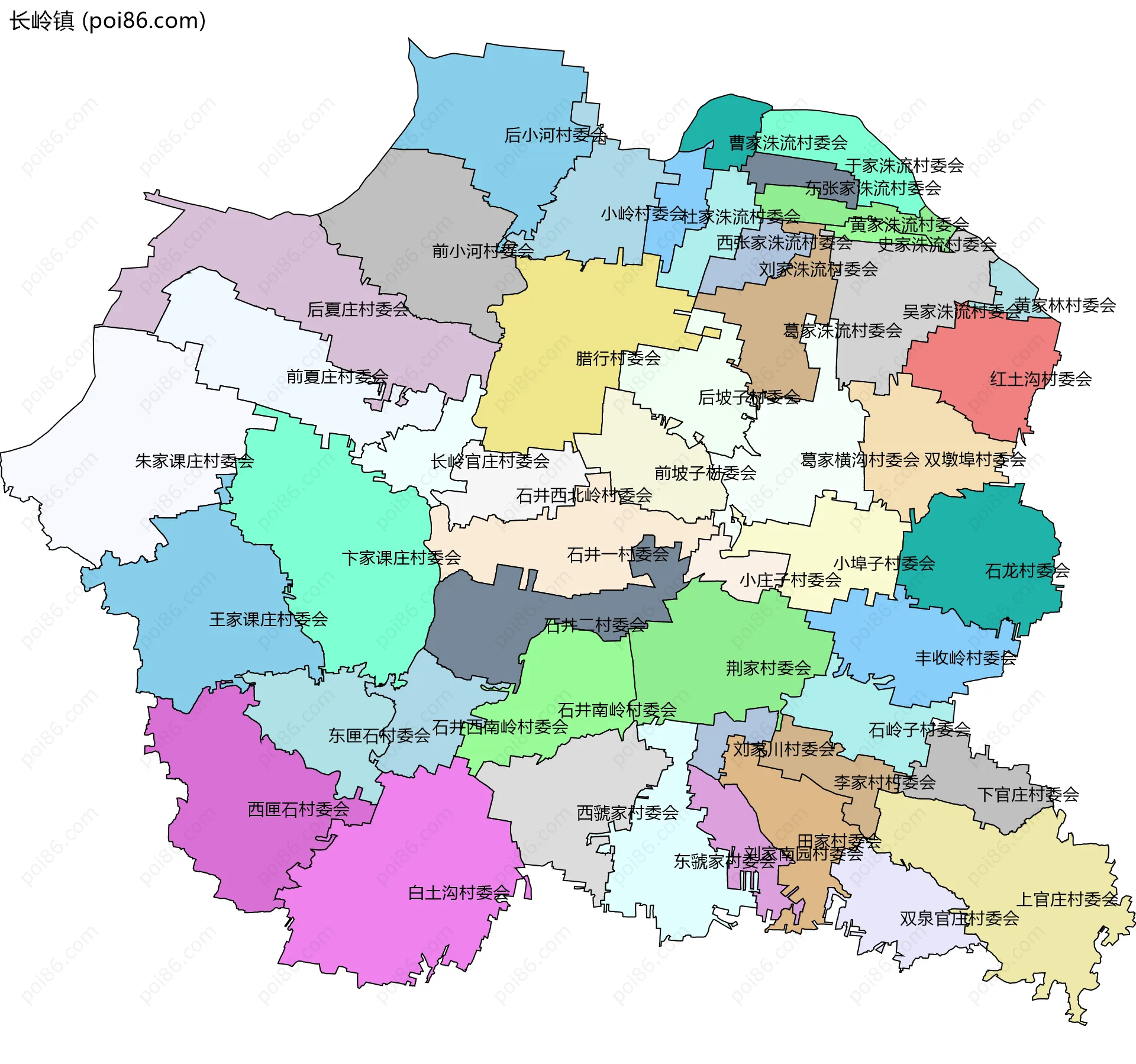 长岭镇边界地图(五级行政区划)