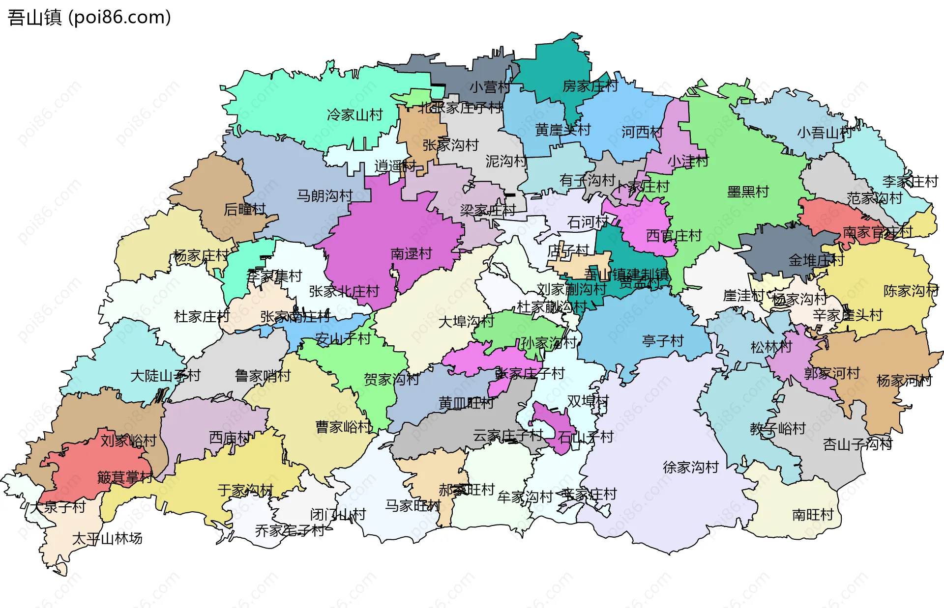 吾山镇边界地图(五级行政区划)