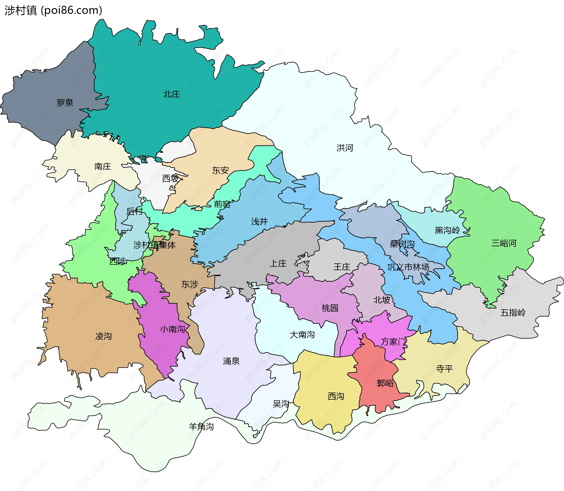 涉村镇边界地图(五级行政区划)