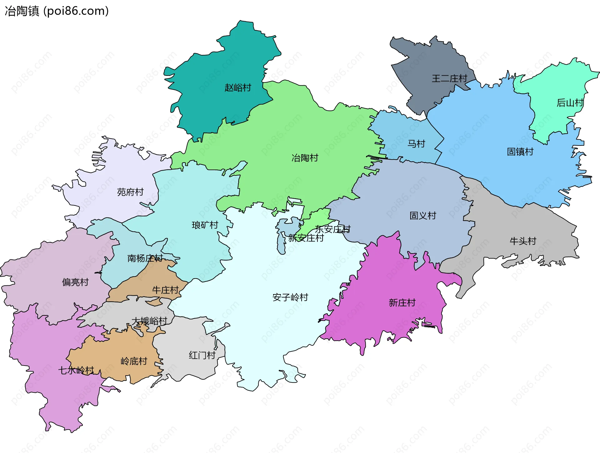 冶陶镇边界地图(五级行政区划)