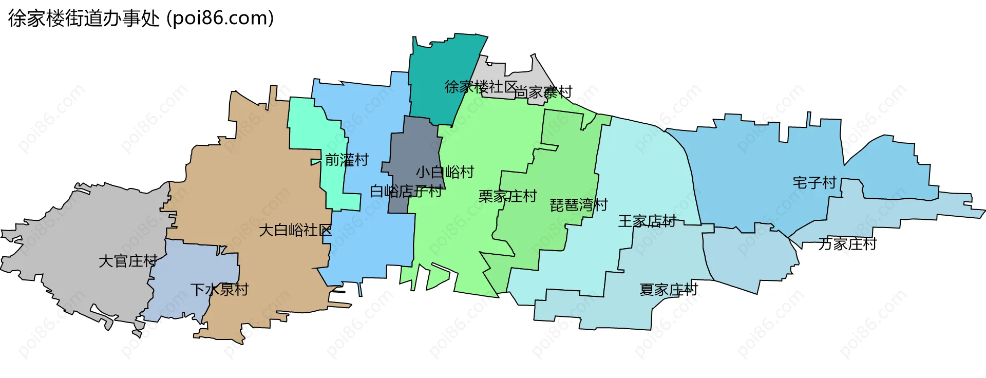 徐家楼街道办事处边界地图(五级行政区划)