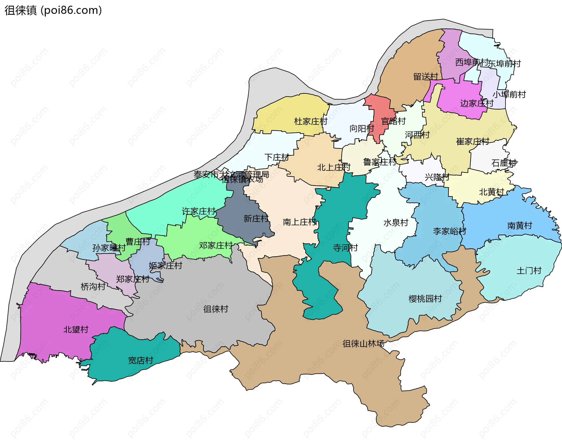 徂徕镇边界地图(五级行政区划)