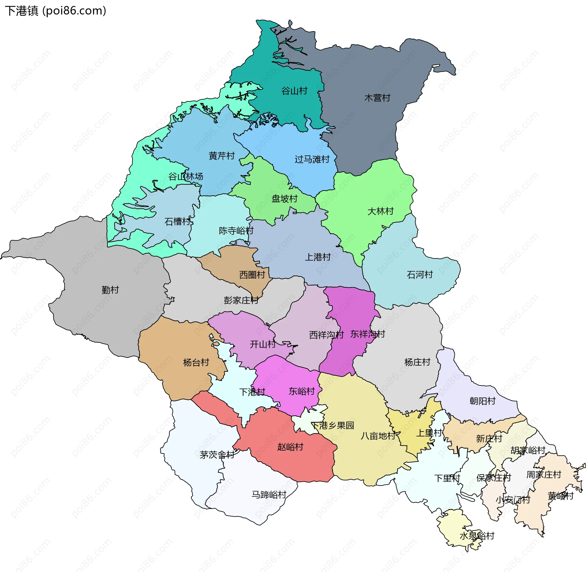 下港镇边界地图(五级行政区划)