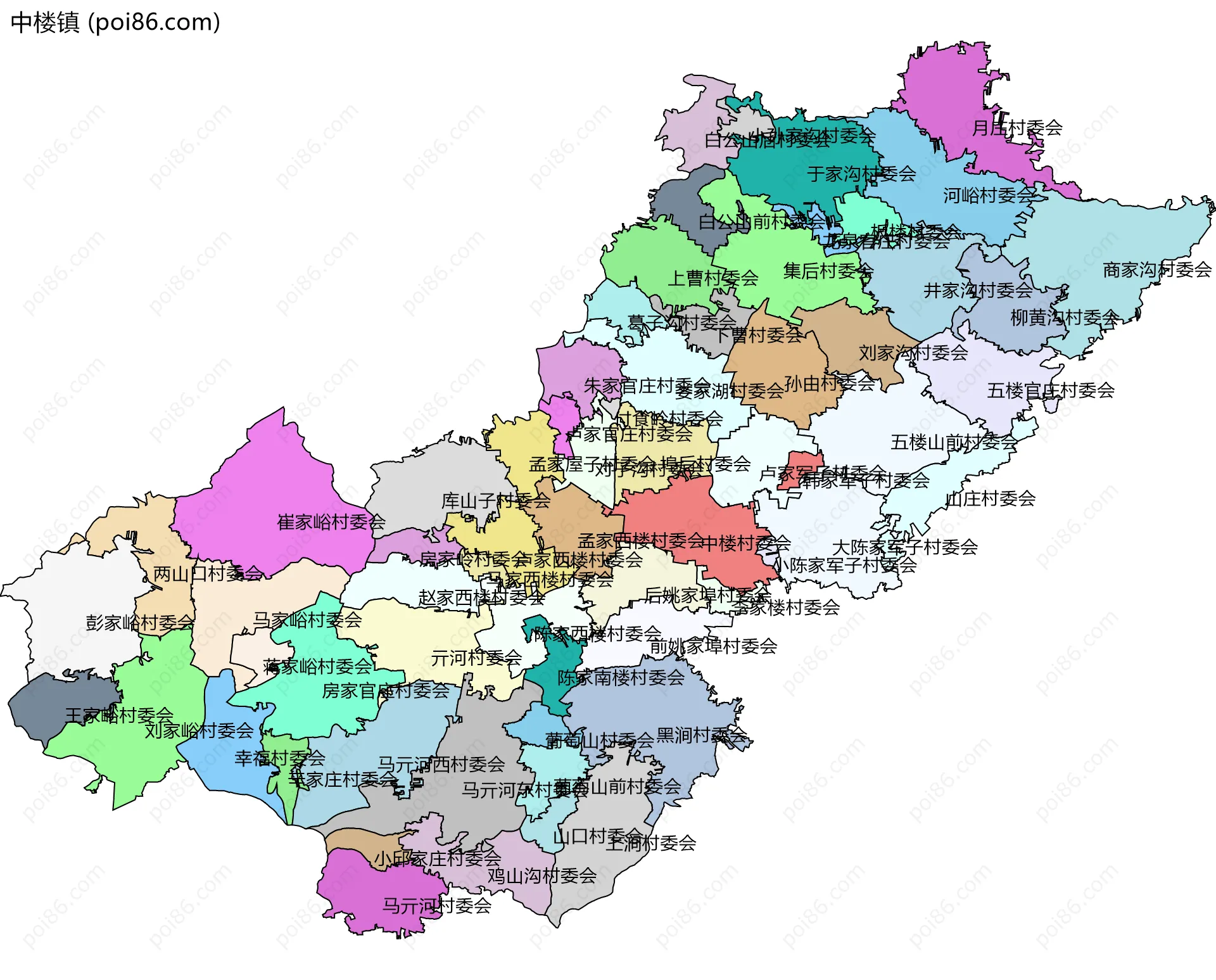 中楼镇边界地图(五级行政区划)