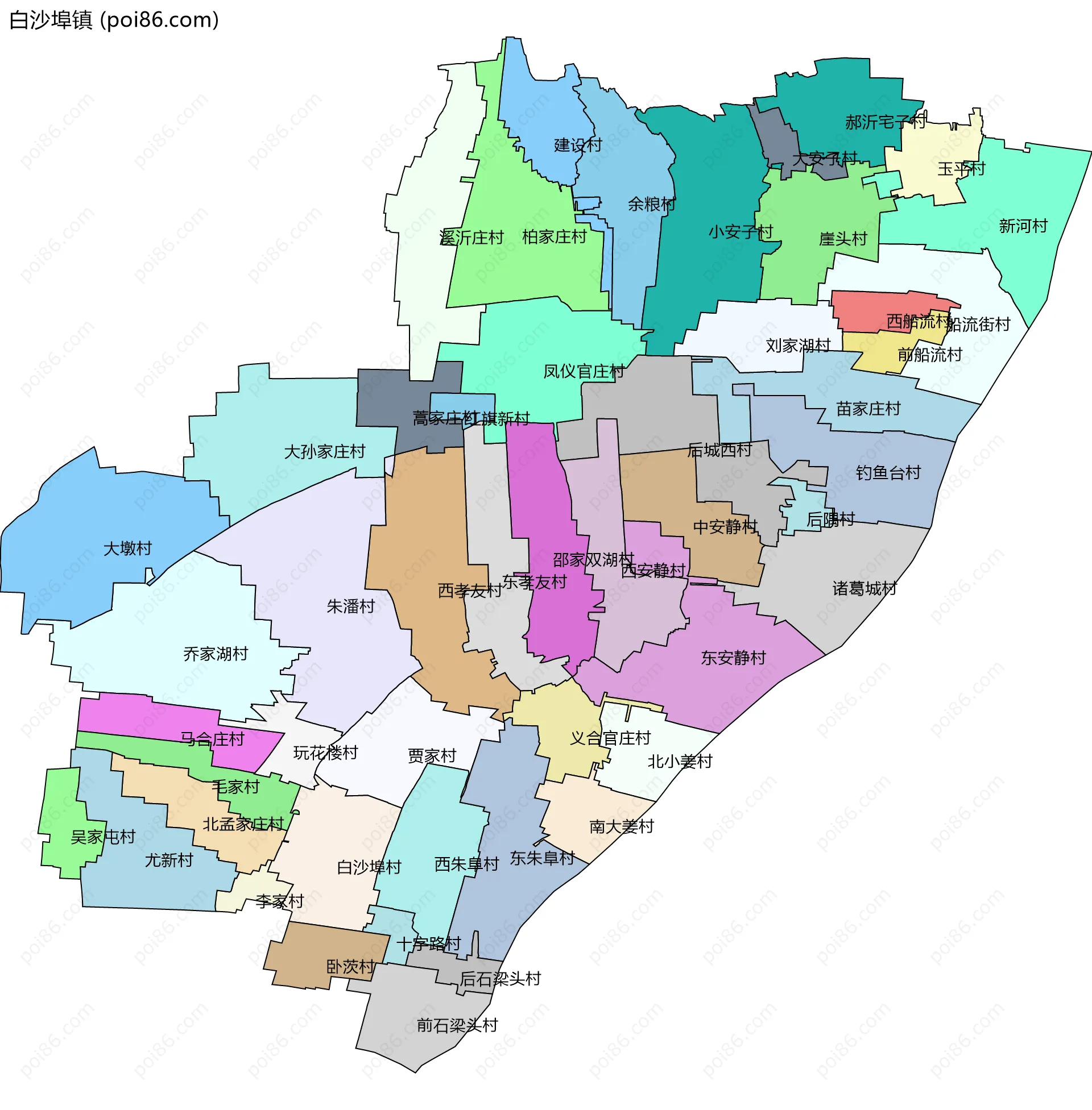 白沙埠镇边界地图(五级行政区划)