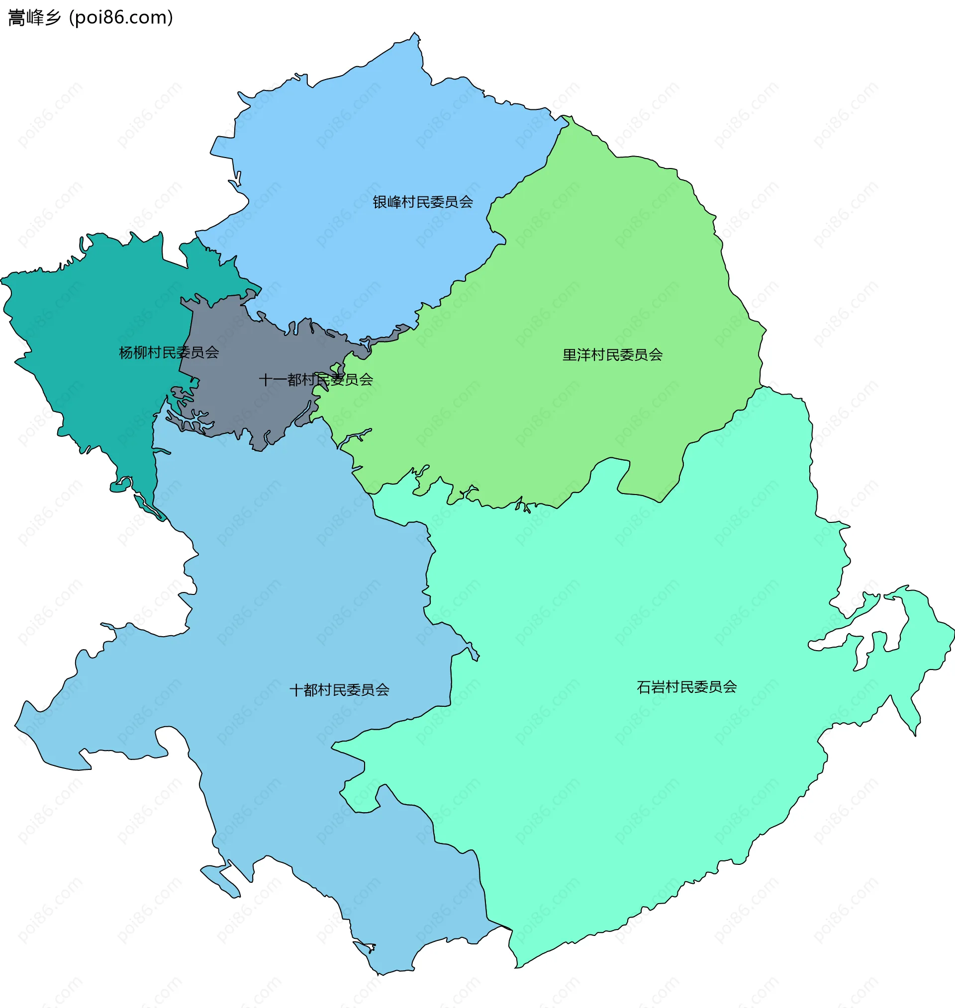 嵩峰乡边界地图(五级行政区划)