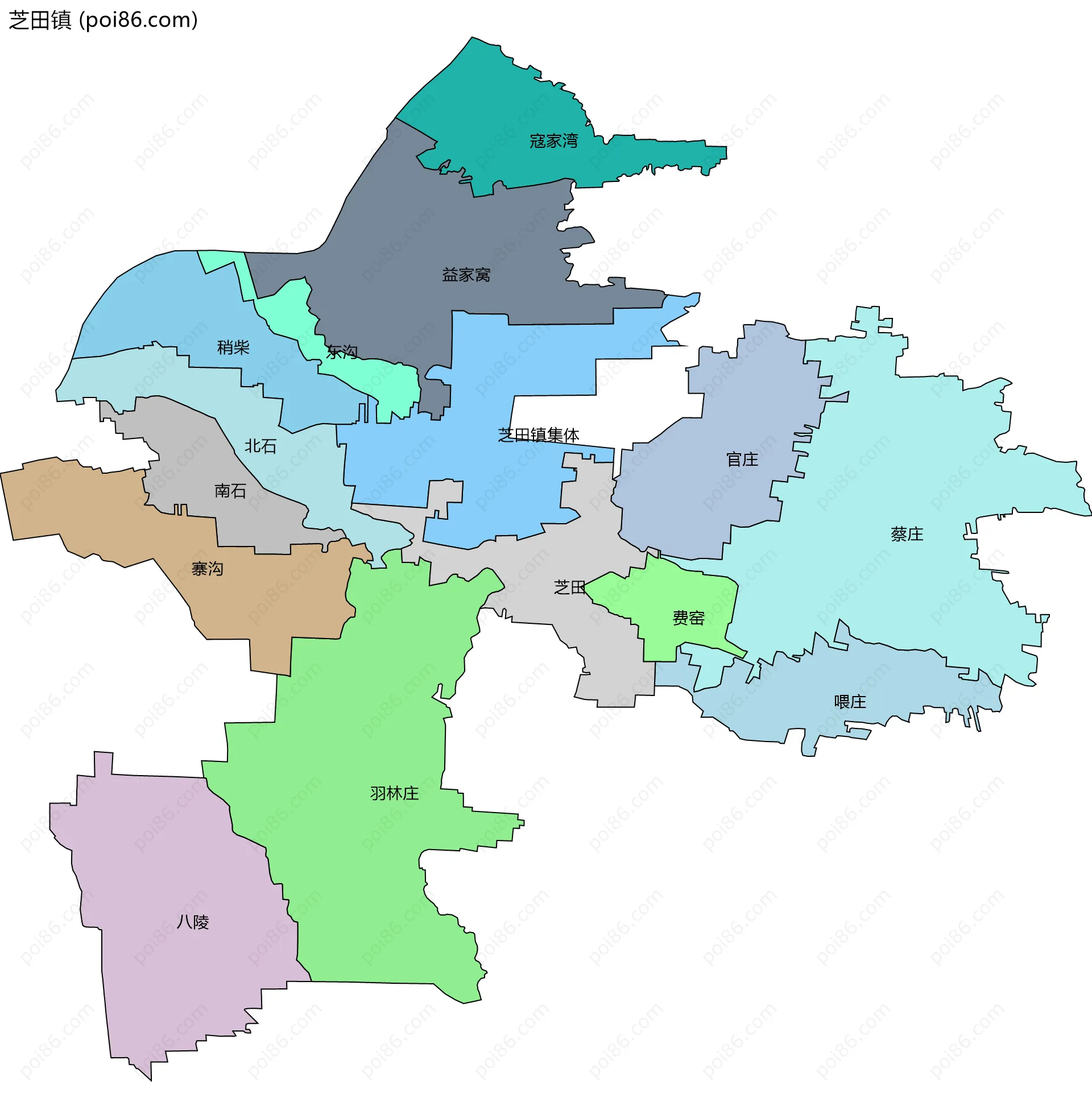 芝田镇边界地图(五级行政区划)