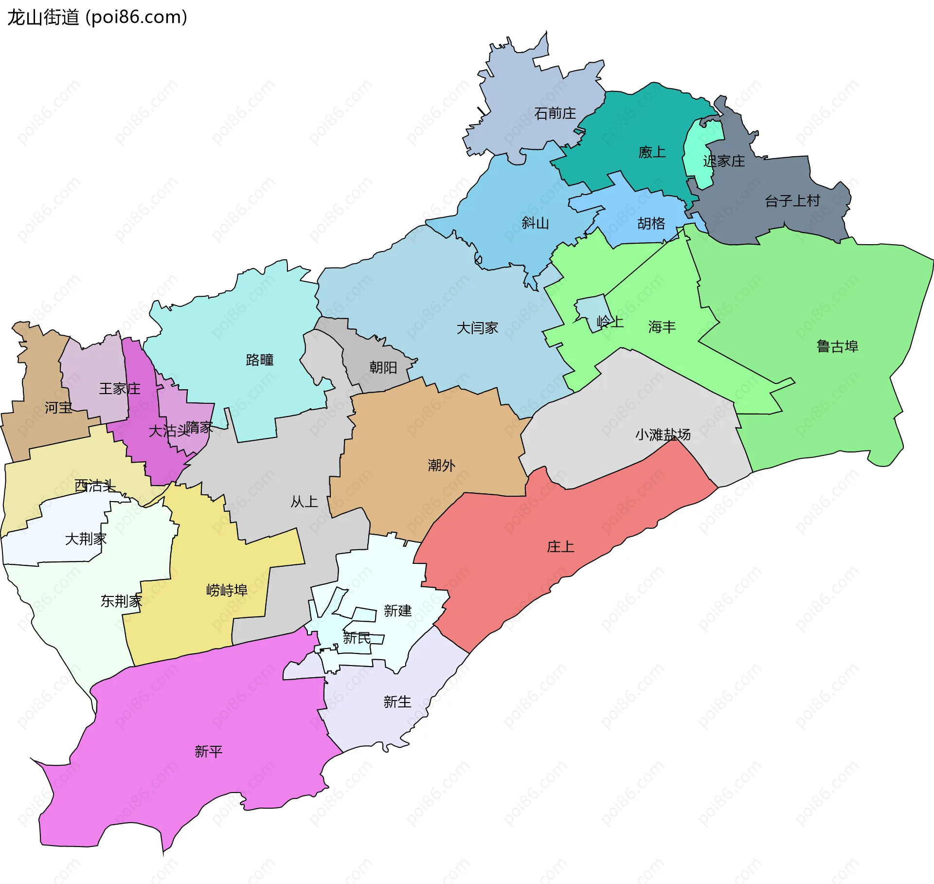 龙山街道边界地图(五级行政区划)