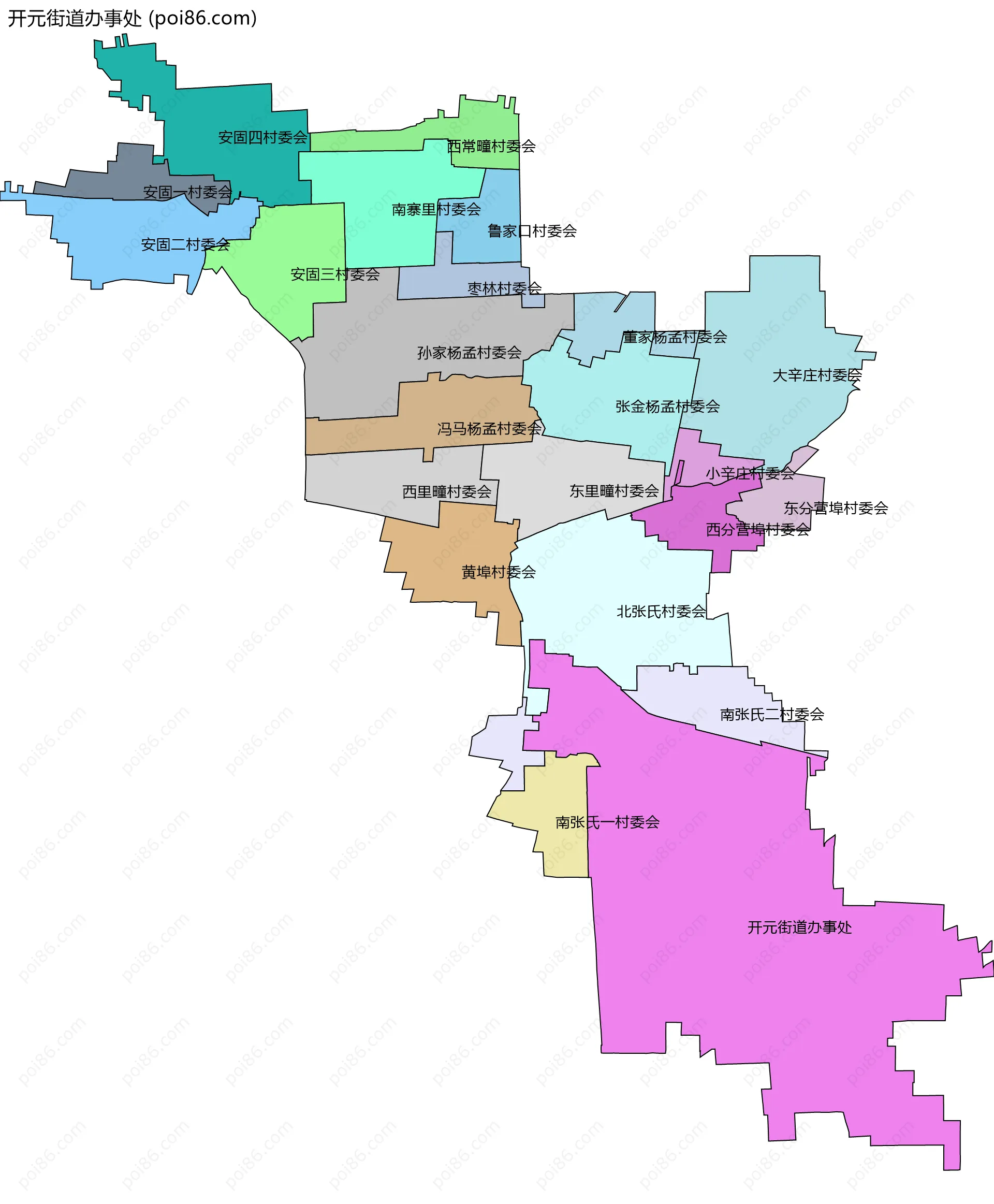 开元街道办事处边界地图(五级行政区划)