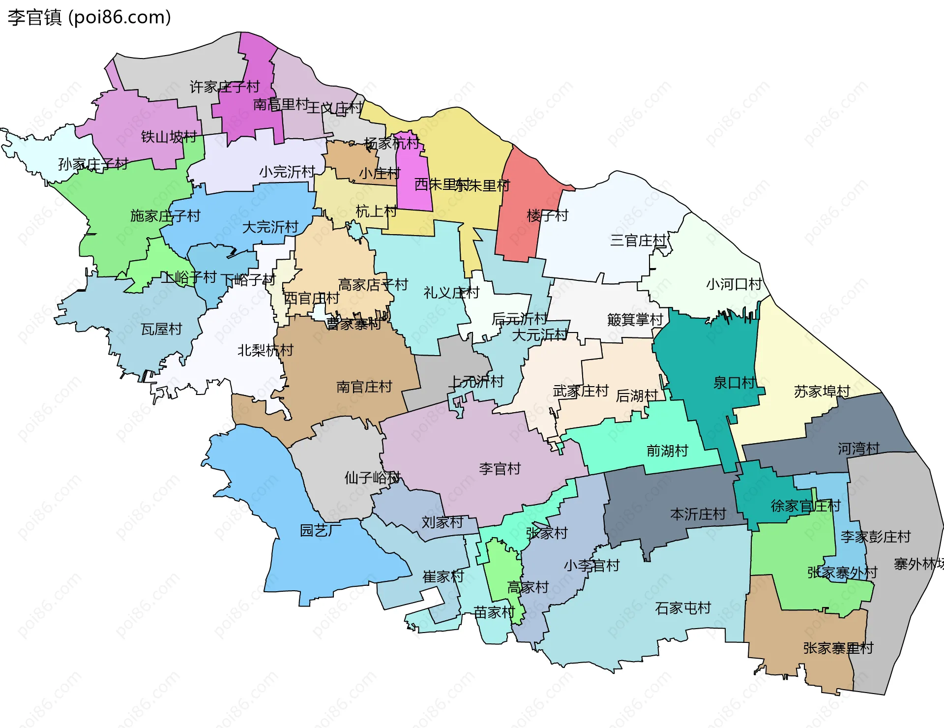 李官镇边界地图(五级行政区划)
