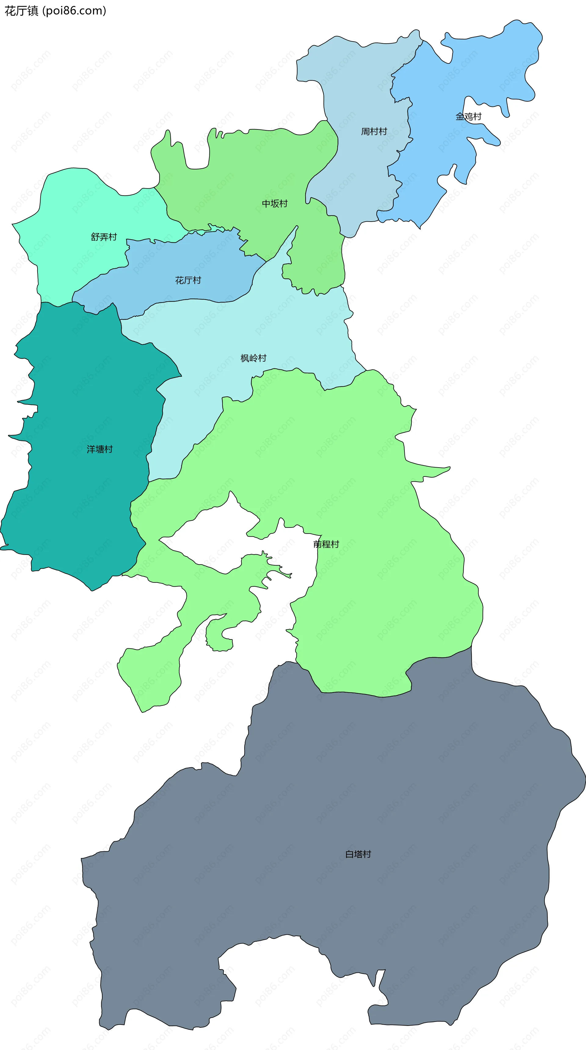 花厅镇边界地图(五级行政区划)