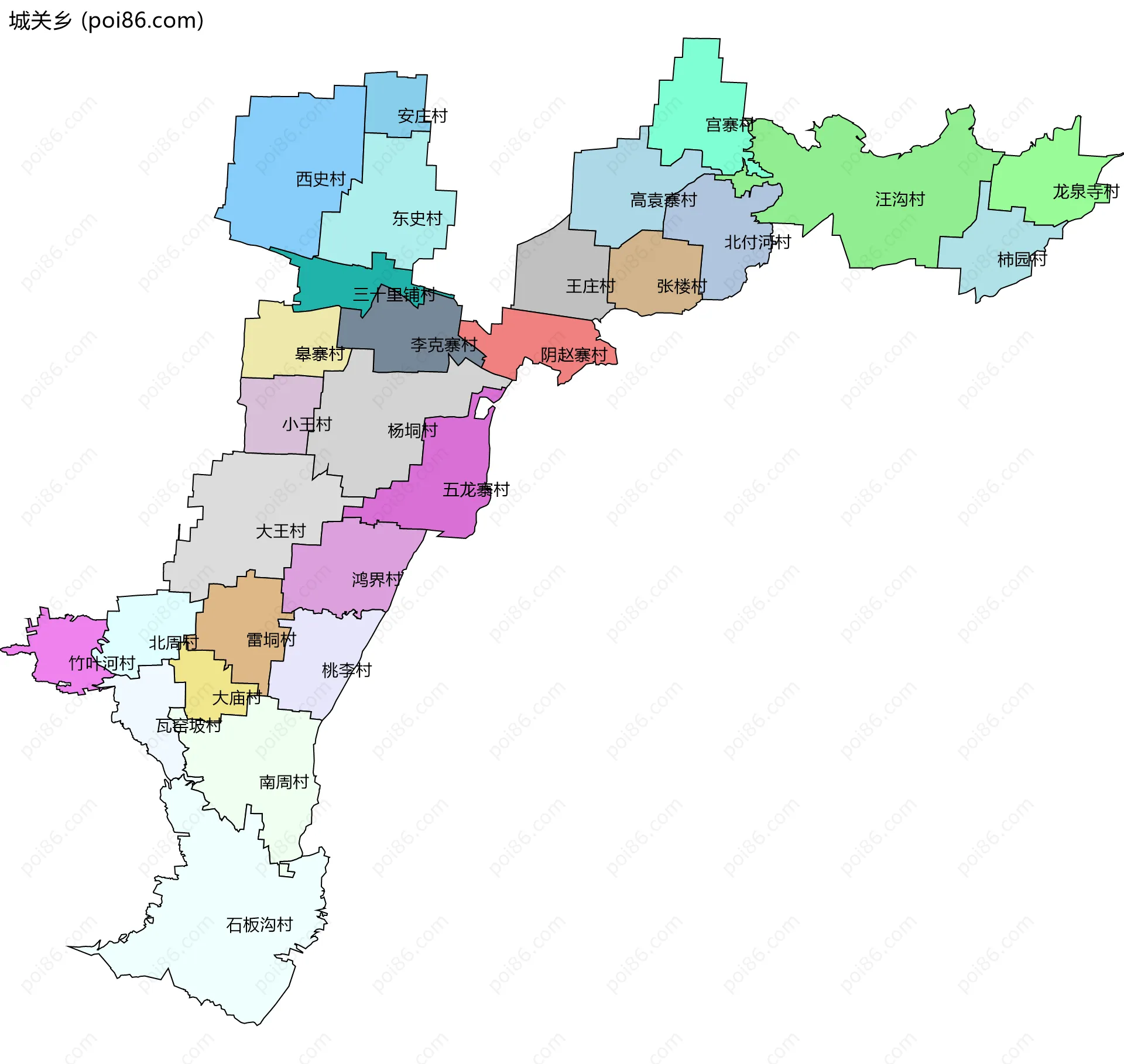 城关乡边界地图(五级行政区划)