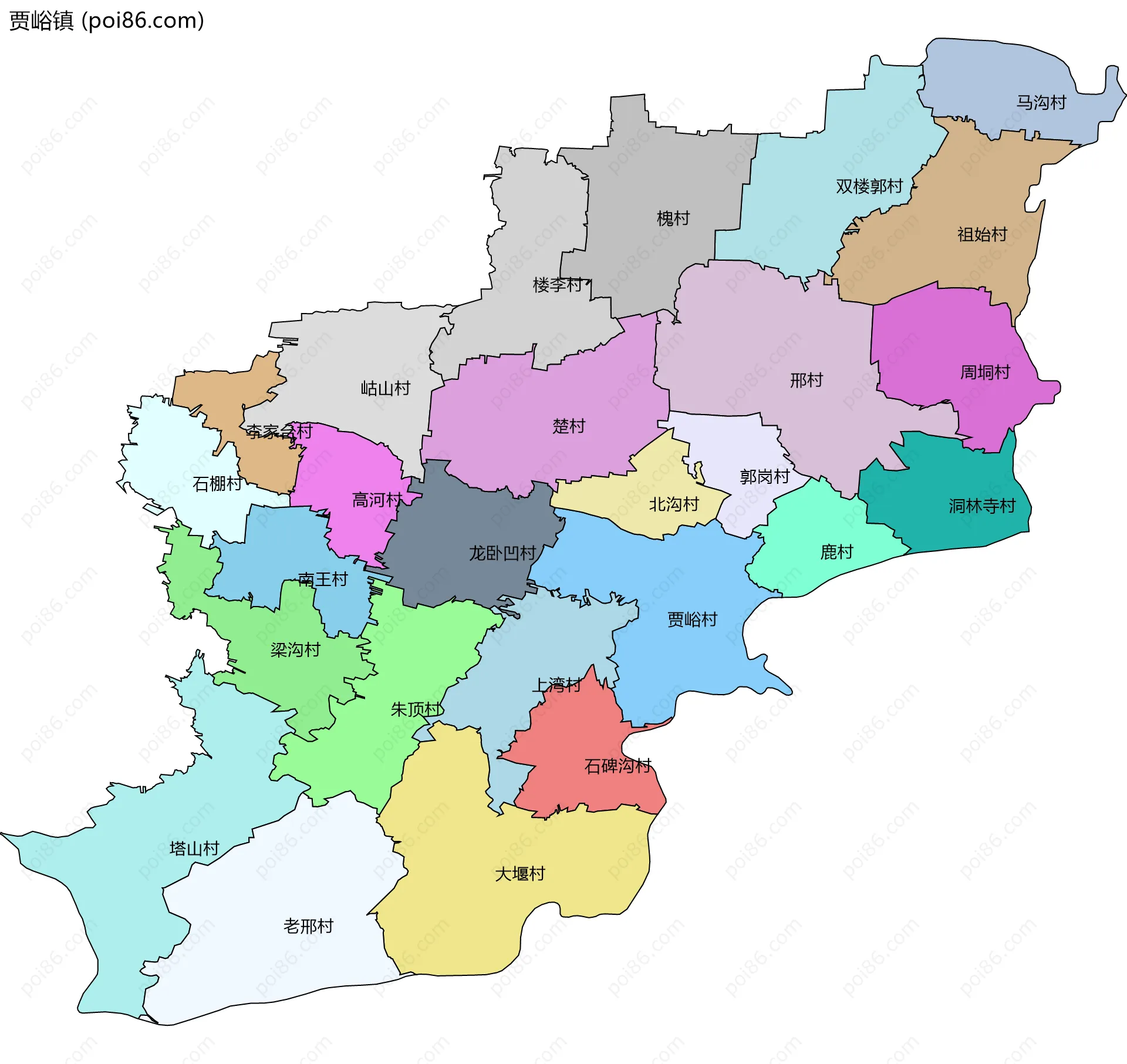 贾峪镇边界地图(五级行政区划)