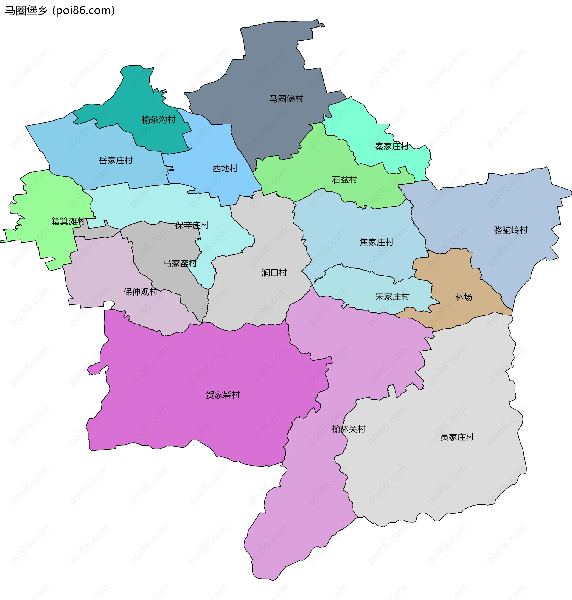 马圈堡乡边界地图(五级行政区划)