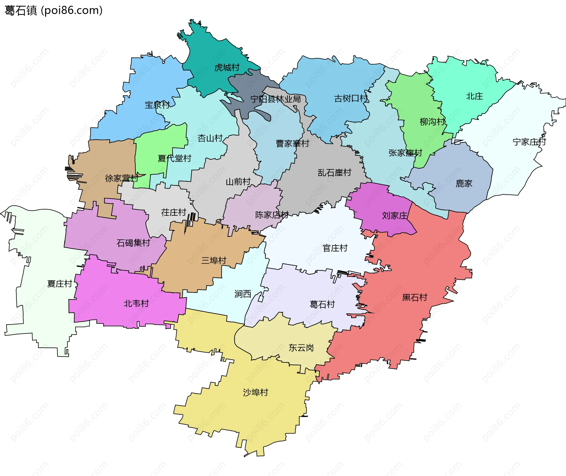 葛石镇边界地图(五级行政区划)