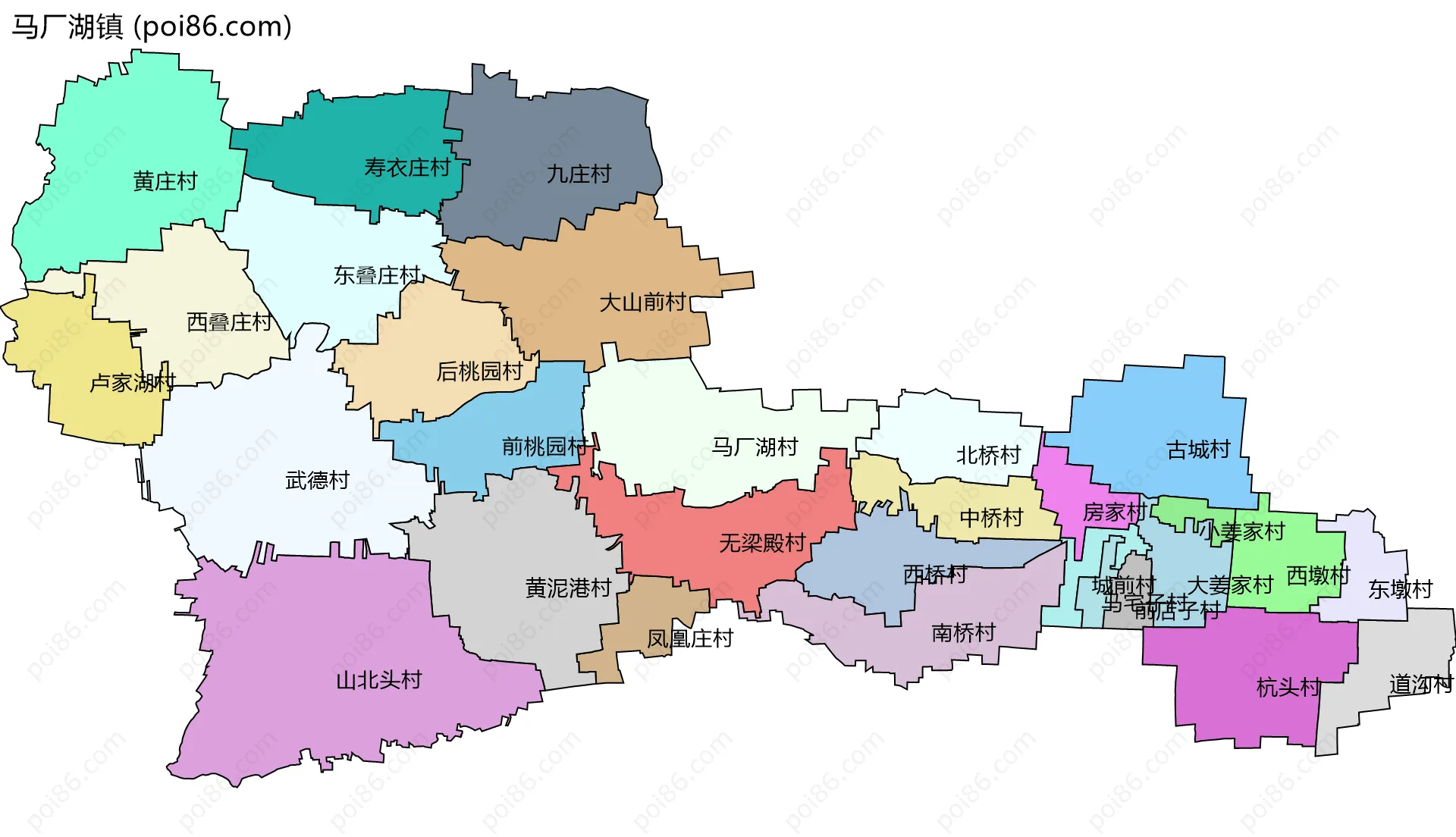 马厂湖镇边界地图(五级行政区划)