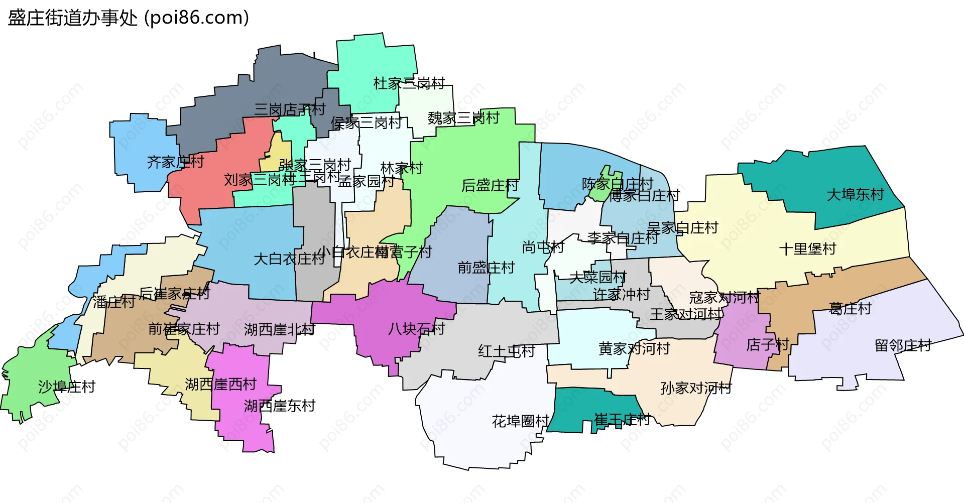 盛庄街道办事处边界地图(五级行政区划)