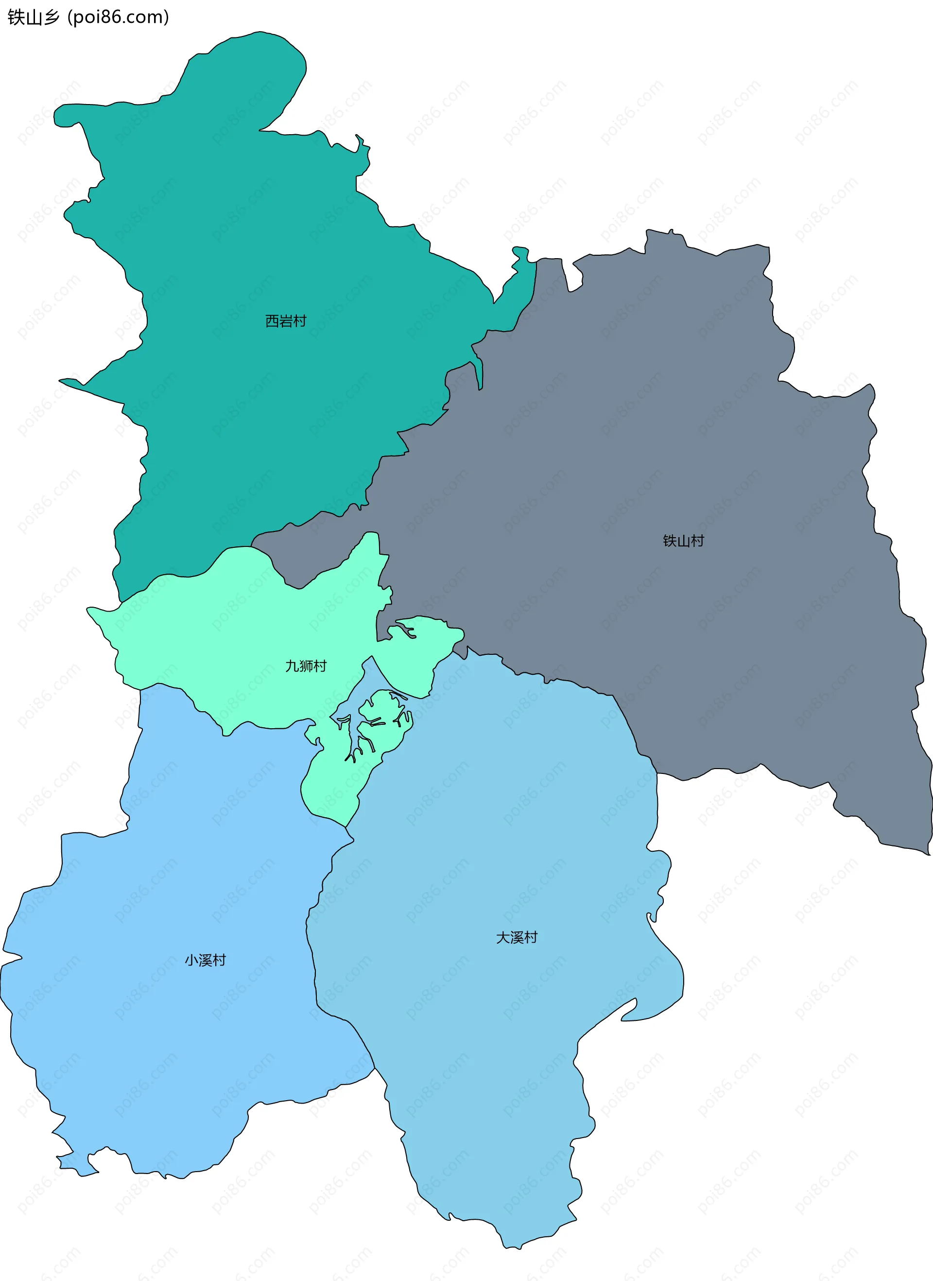铁山乡边界地图(五级行政区划)