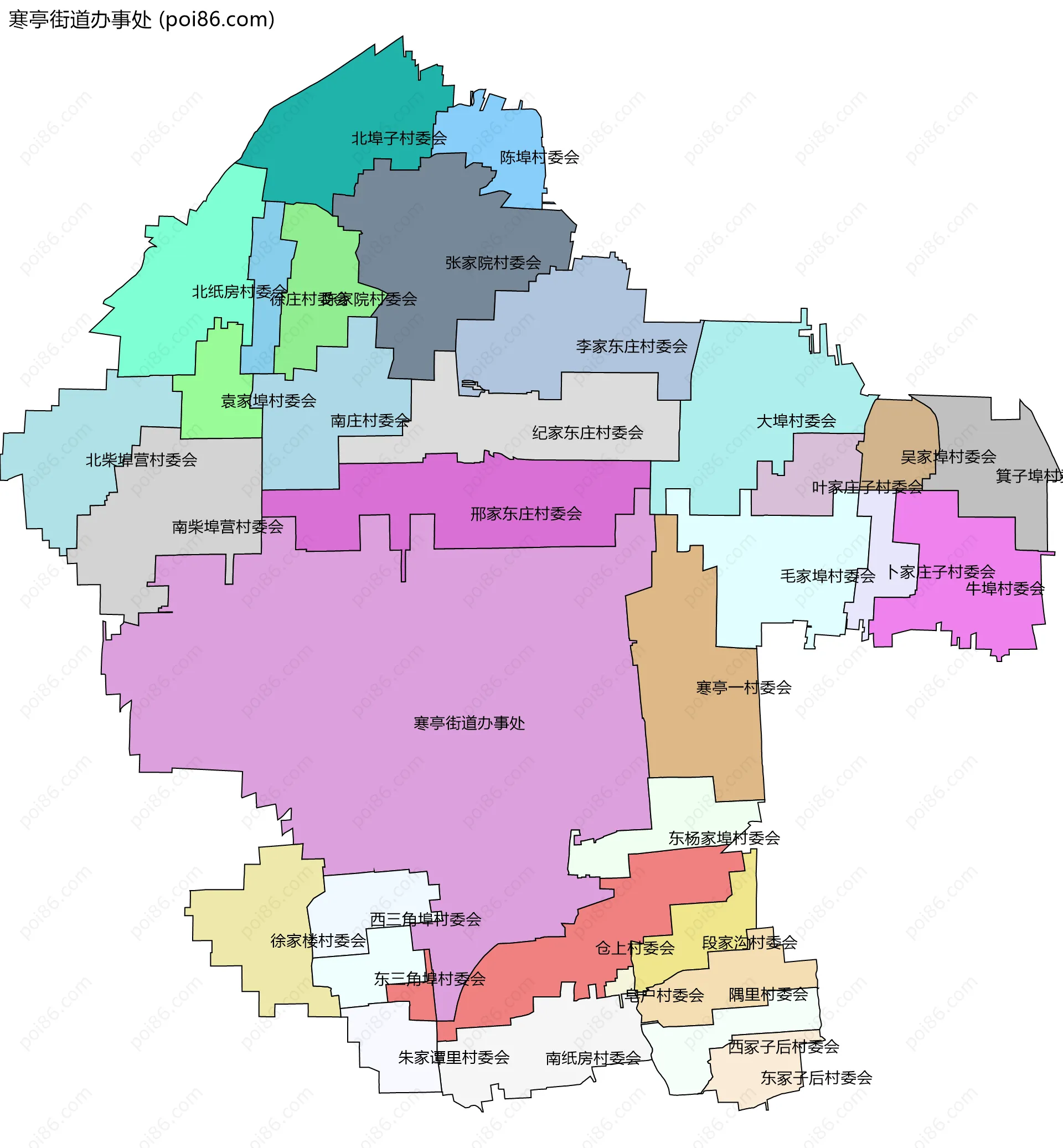 寒亭街道办事处边界地图(五级行政区划)