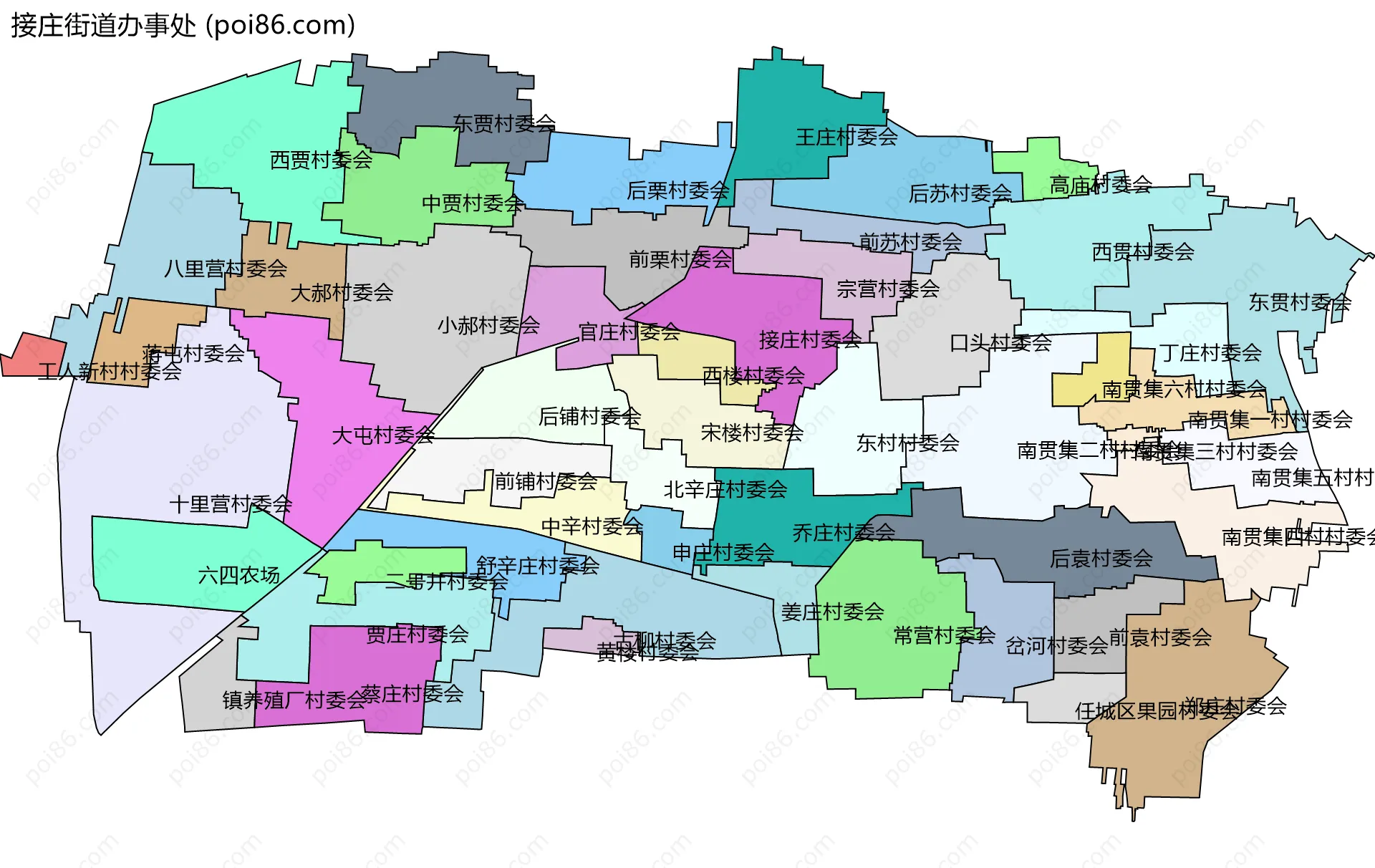 接庄街道办事处边界地图(五级行政区划)