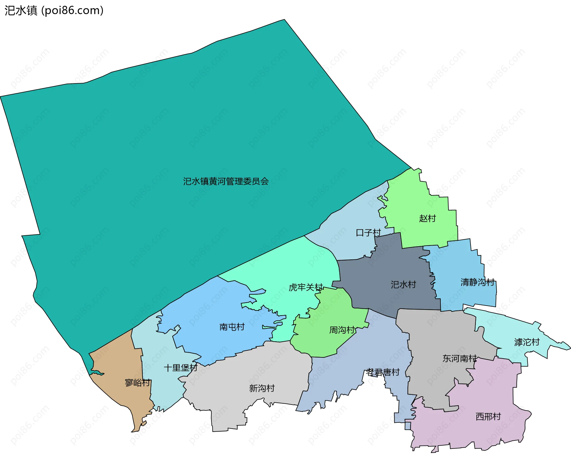 汜水镇边界地图(五级行政区划)
