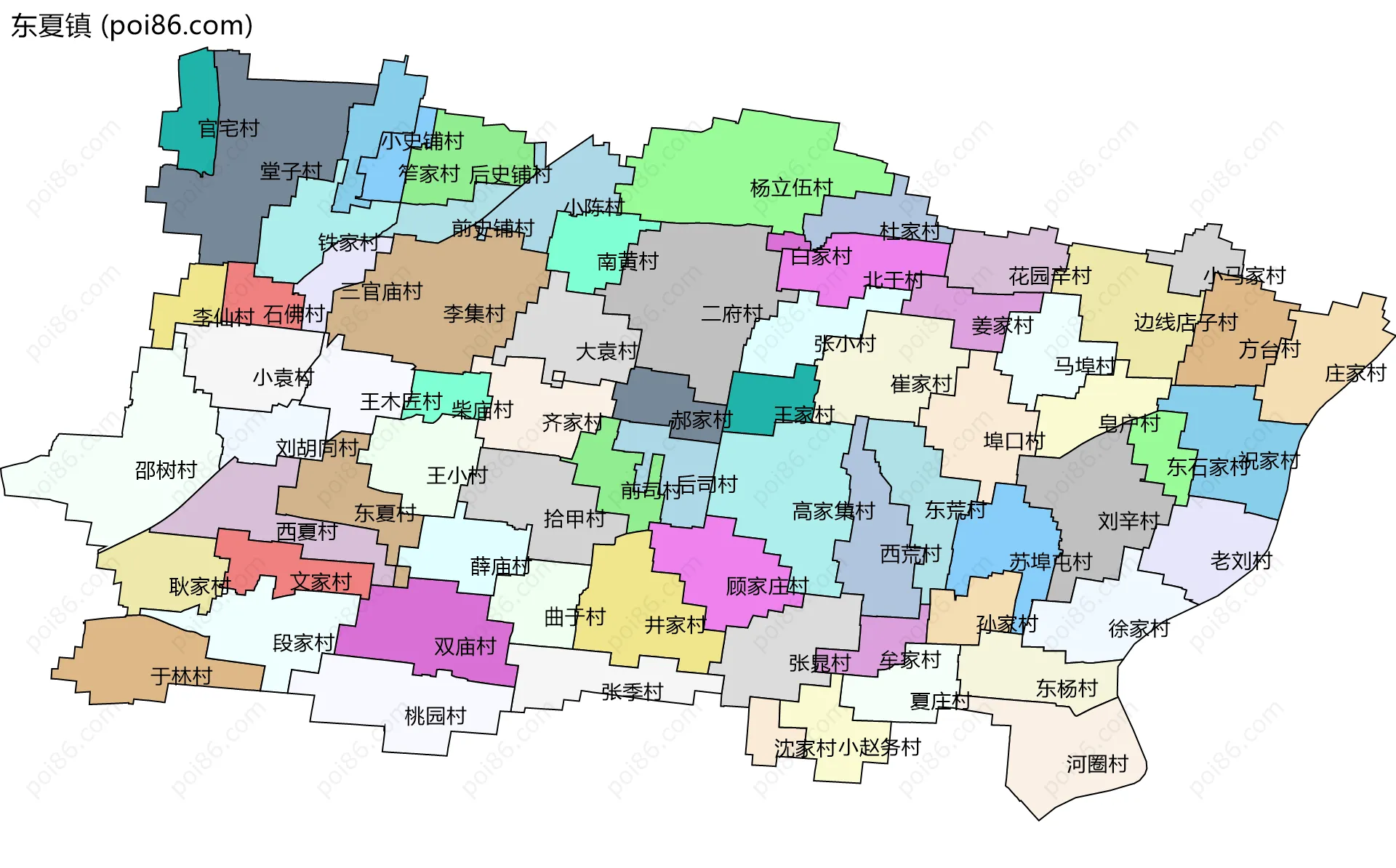 东夏镇边界地图(五级行政区划)