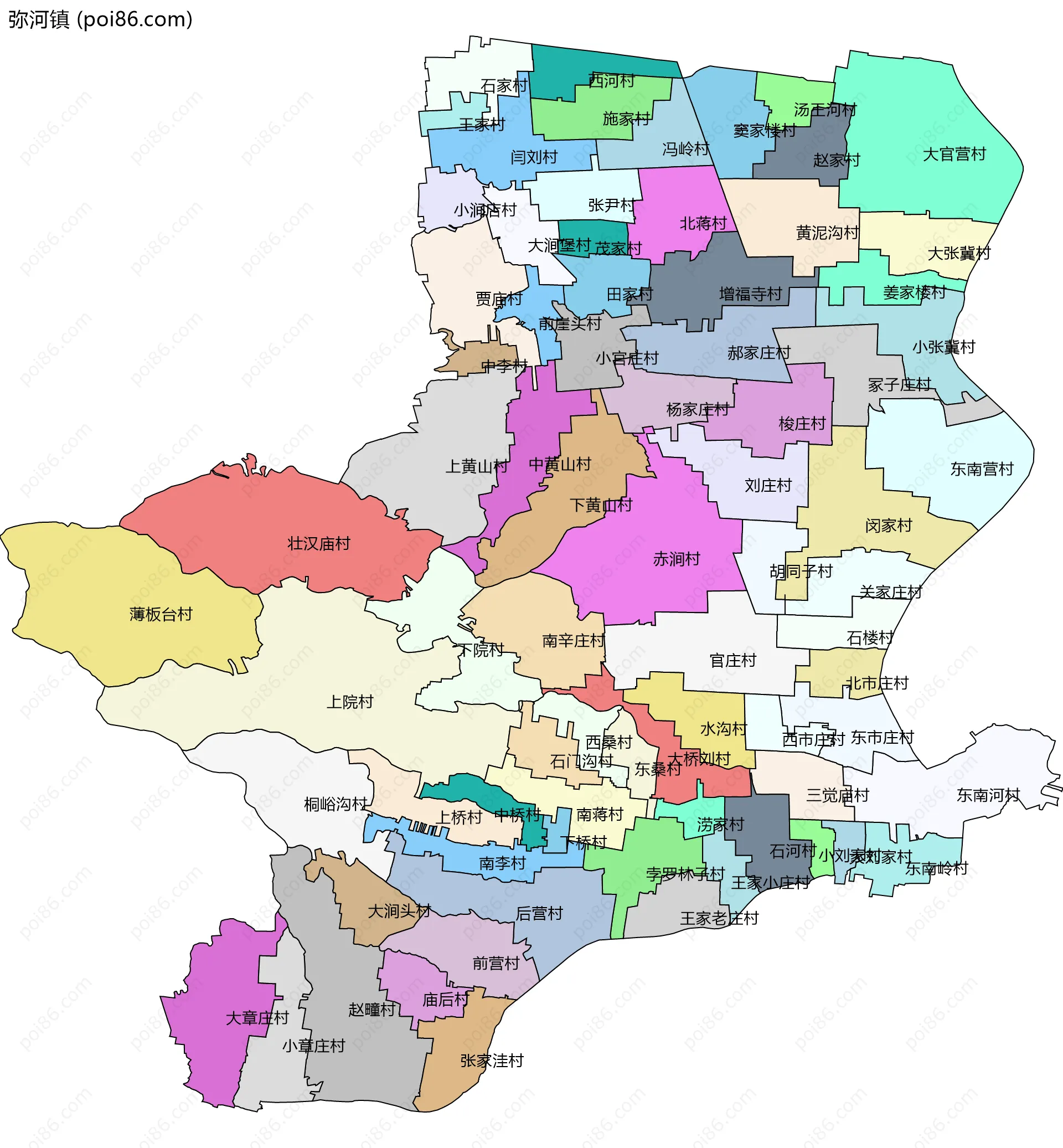 弥河镇边界地图(五级行政区划)