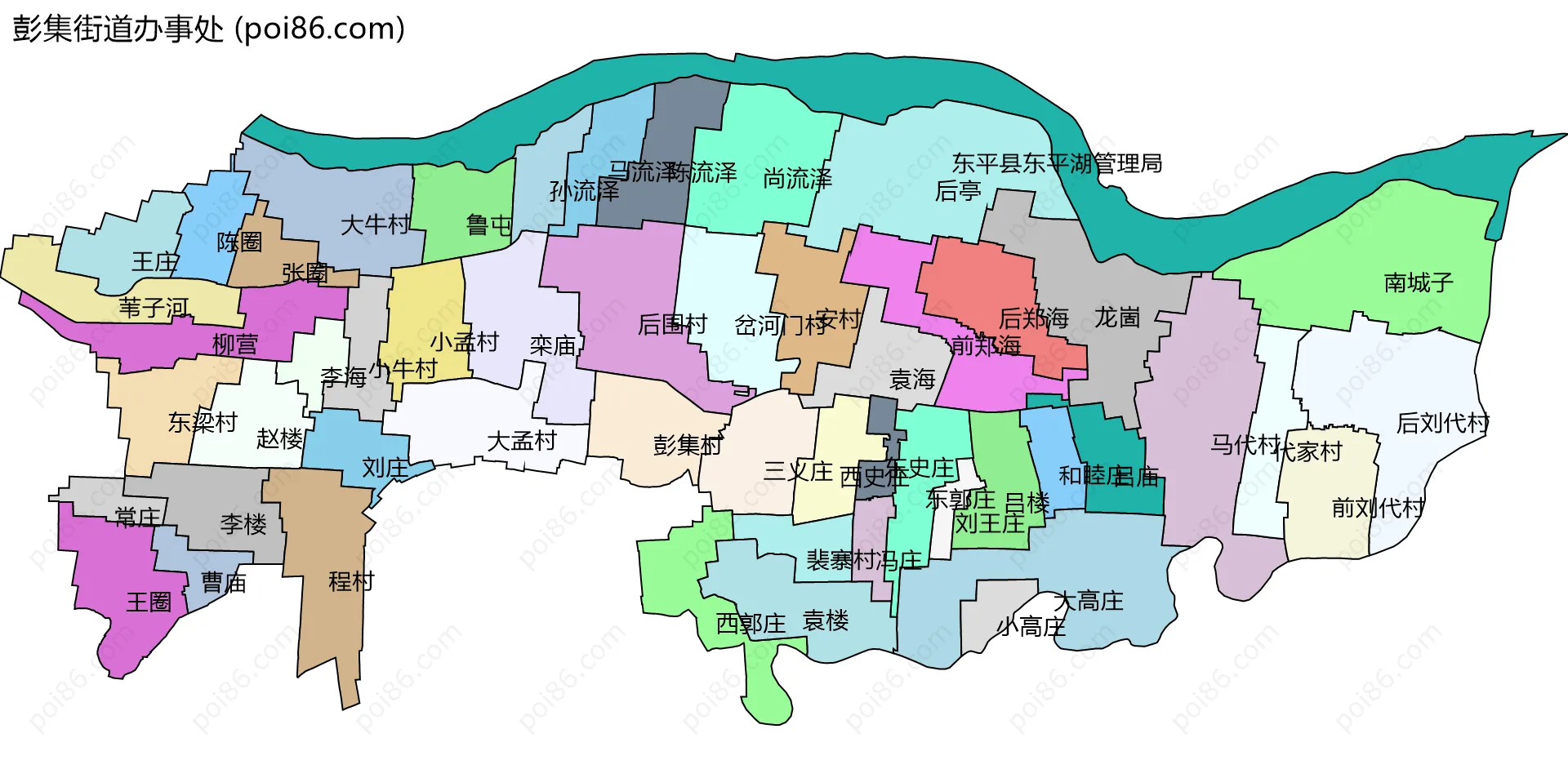 彭集街道办事处边界地图(五级行政区划)
