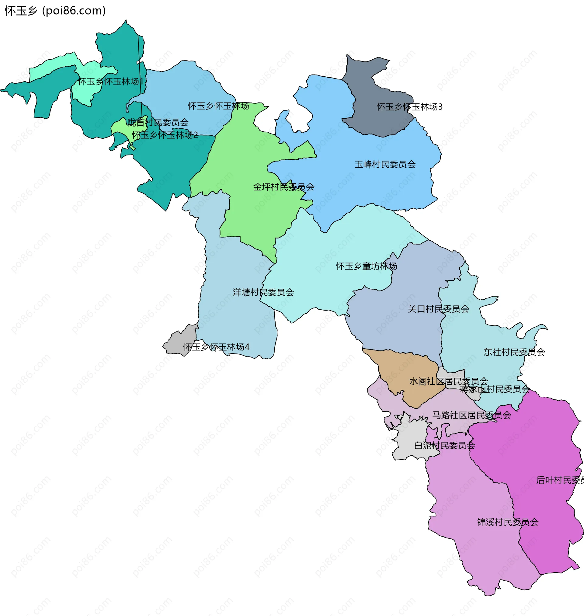 怀玉乡边界地图(五级行政区划)