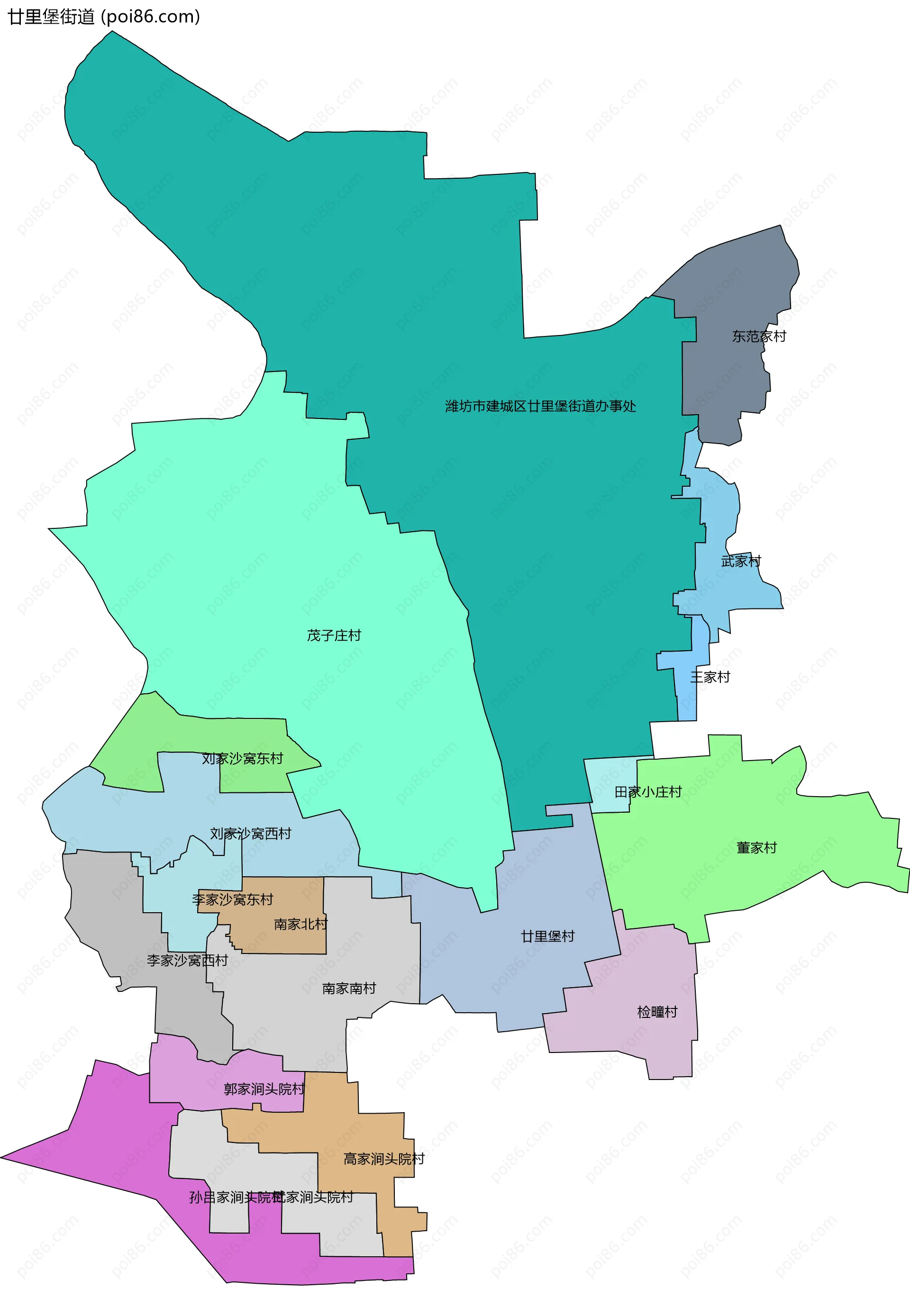 廿里堡街道边界地图(五级行政区划)