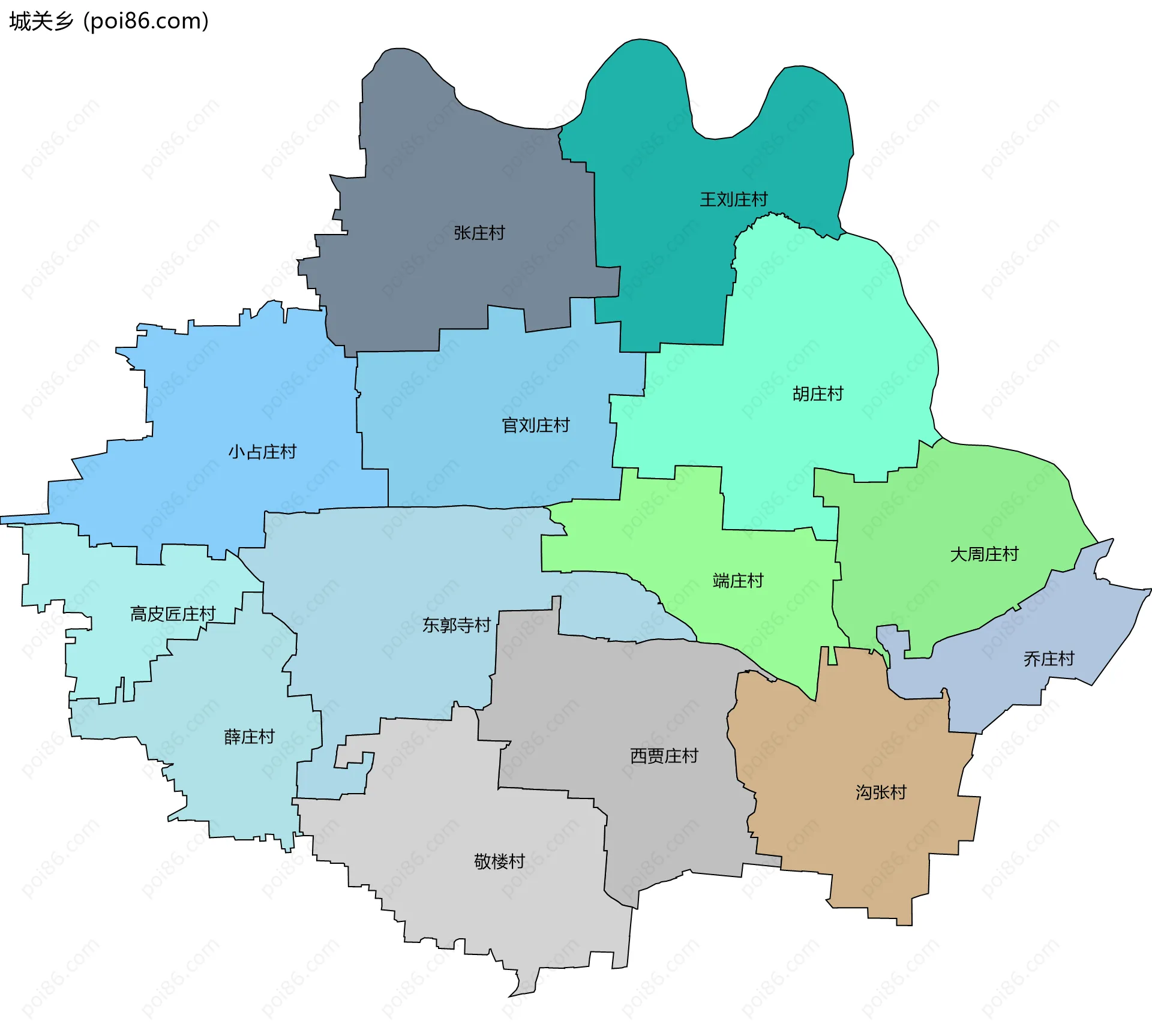 城关乡边界地图(五级行政区划)