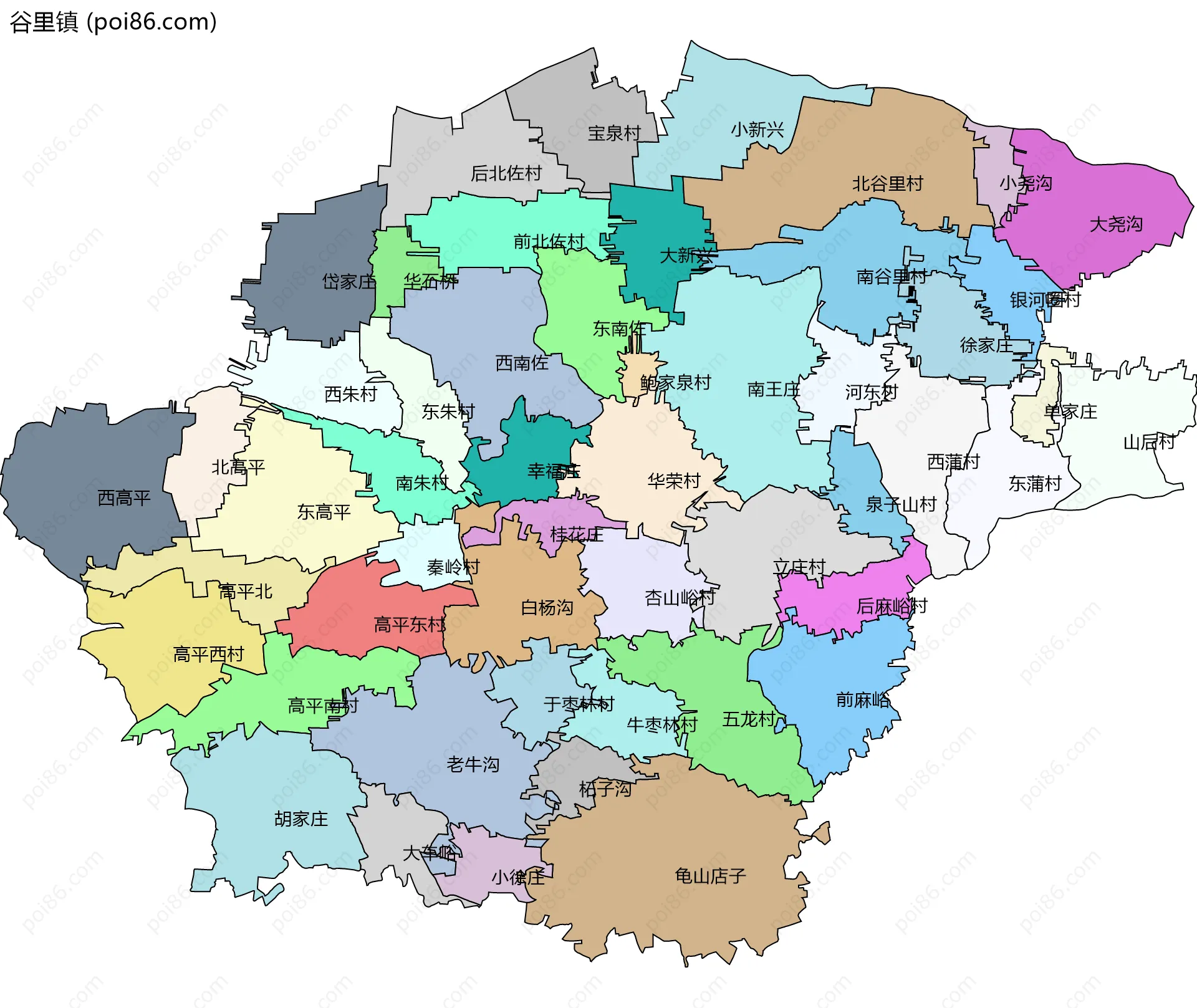谷里镇边界地图(五级行政区划)