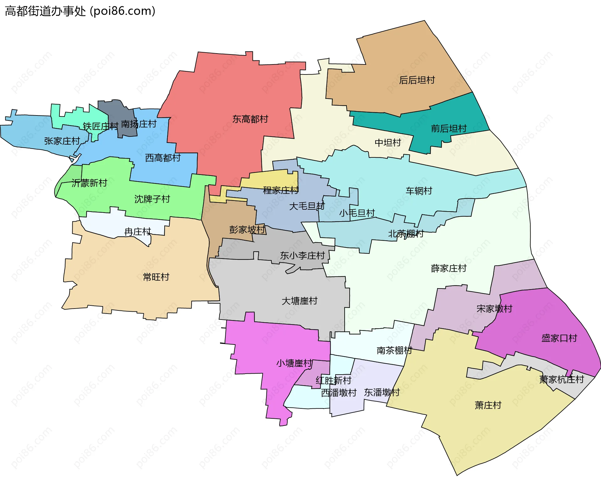 高都街道办事处边界地图(五级行政区划)
