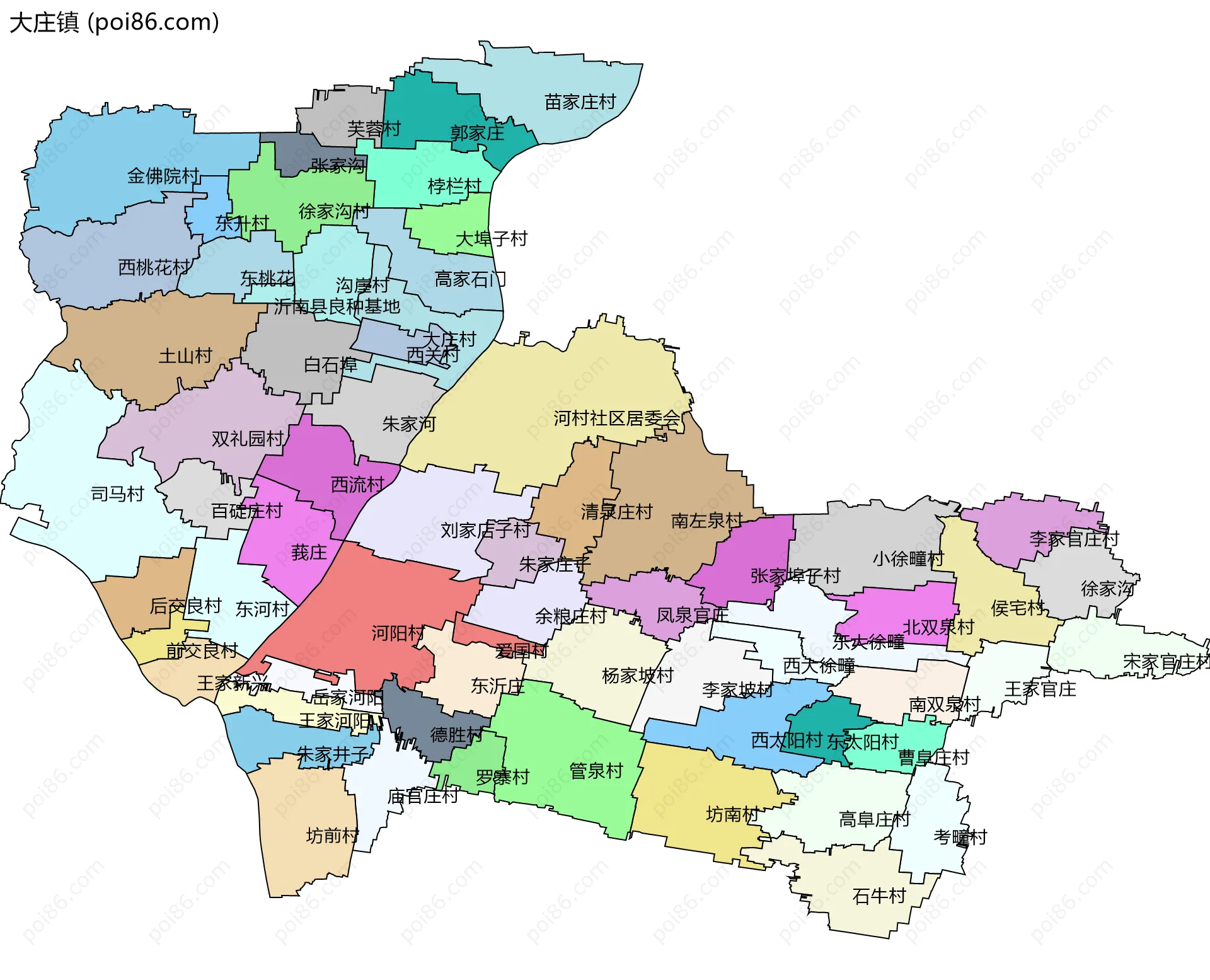 大庄镇边界地图(五级行政区划)