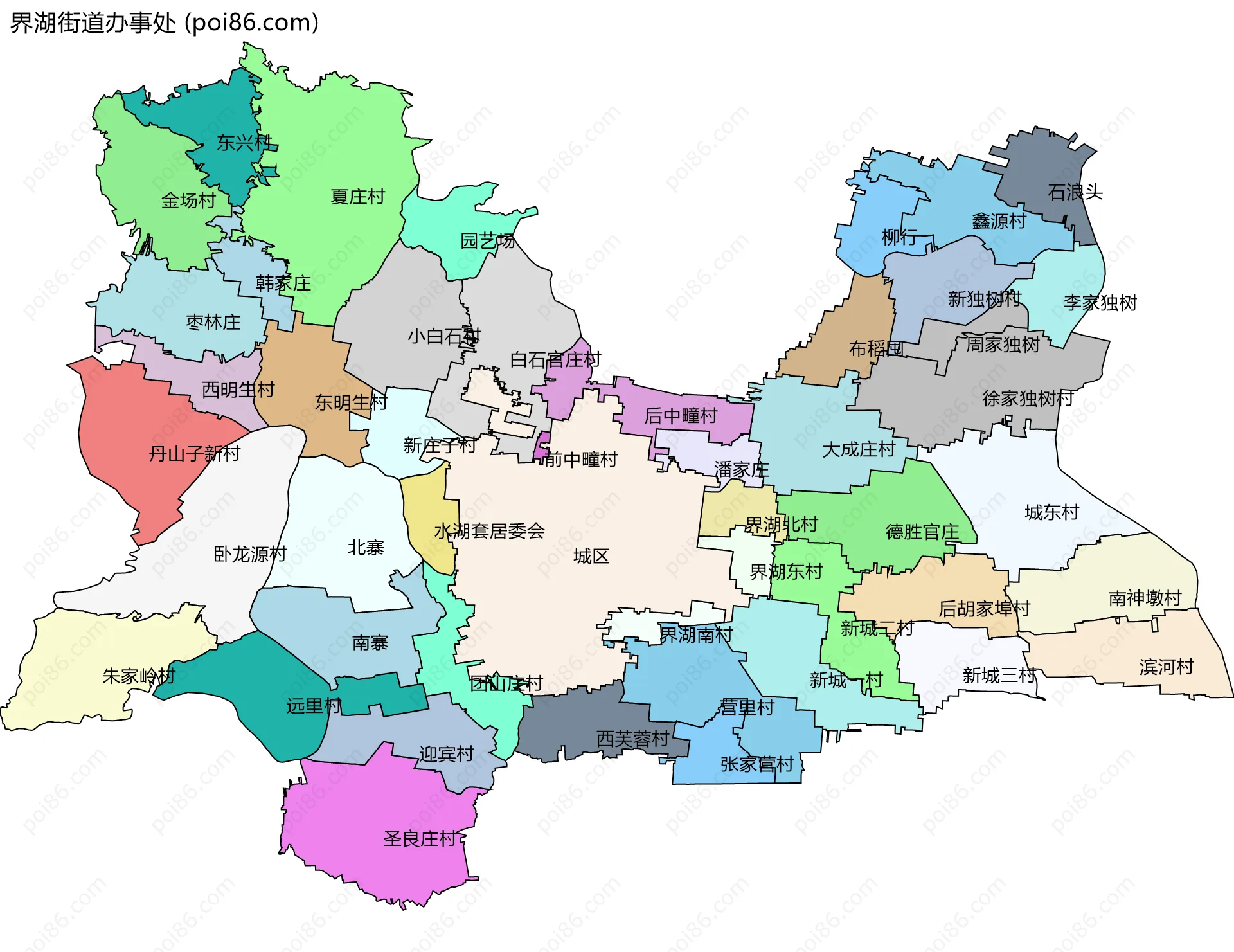 界湖街道办事处边界地图(五级行政区划)