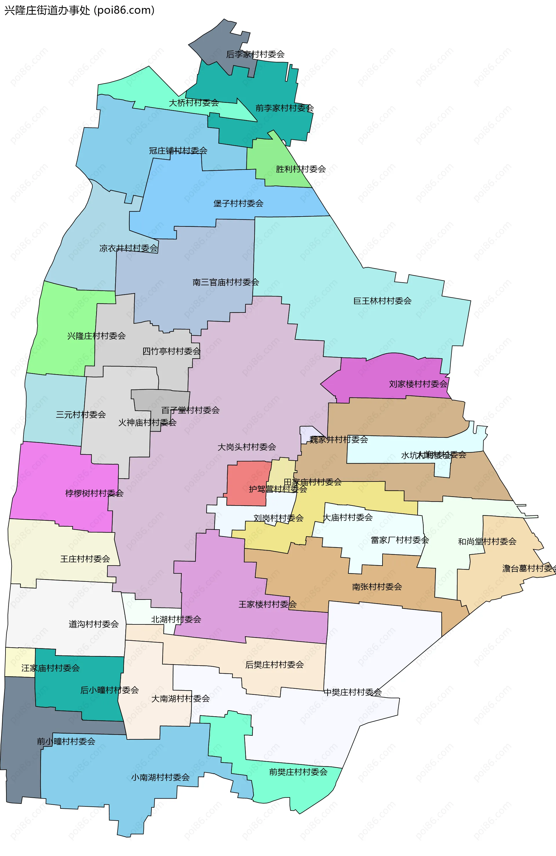 兴隆庄街道办事处边界地图(五级行政区划)