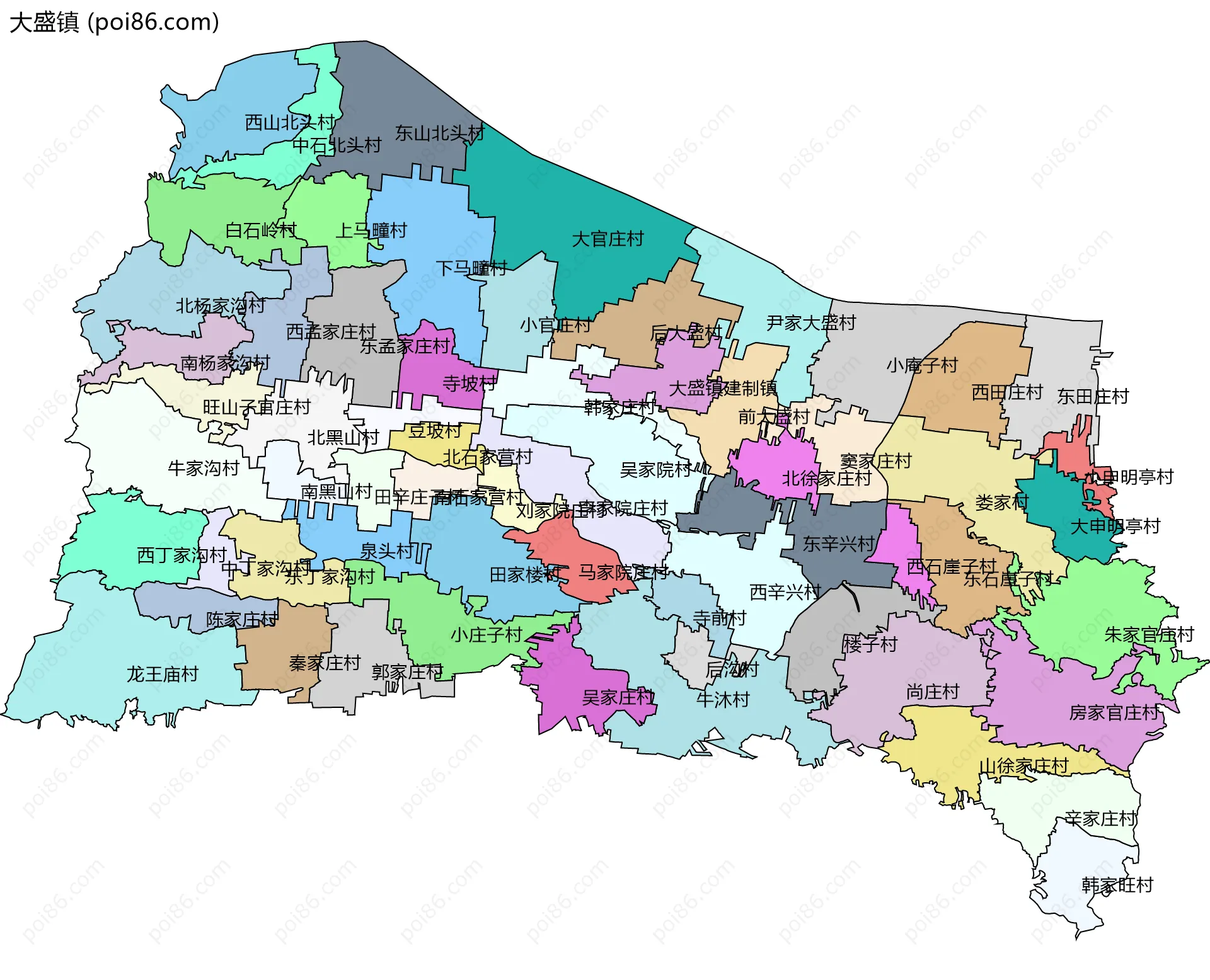 大盛镇边界地图(五级行政区划)