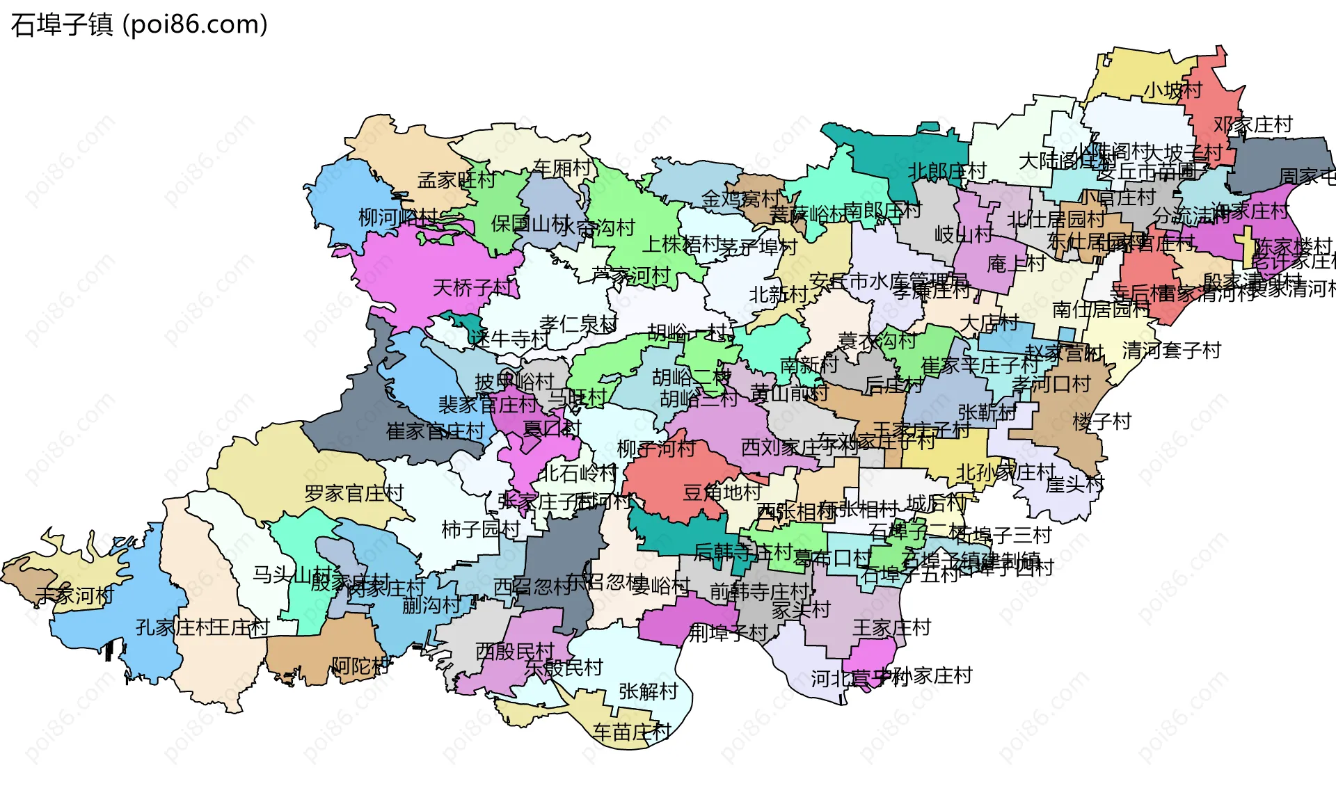 石埠子镇边界地图(五级行政区划)