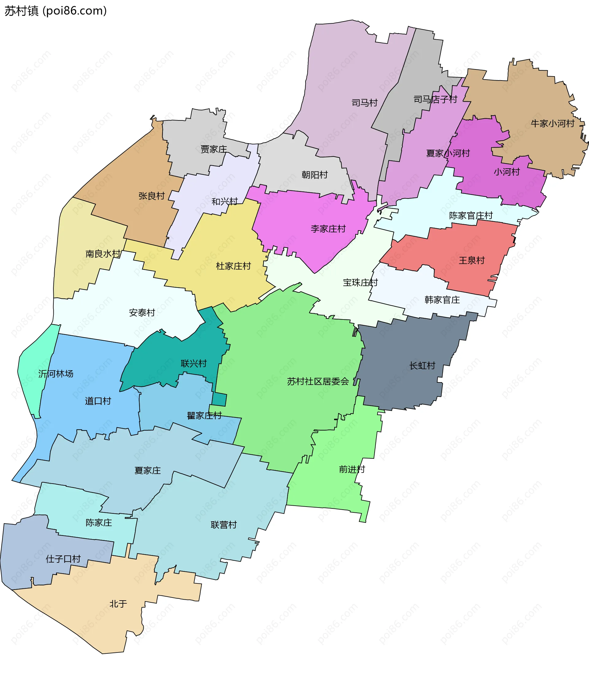 苏村镇边界地图(五级行政区划)