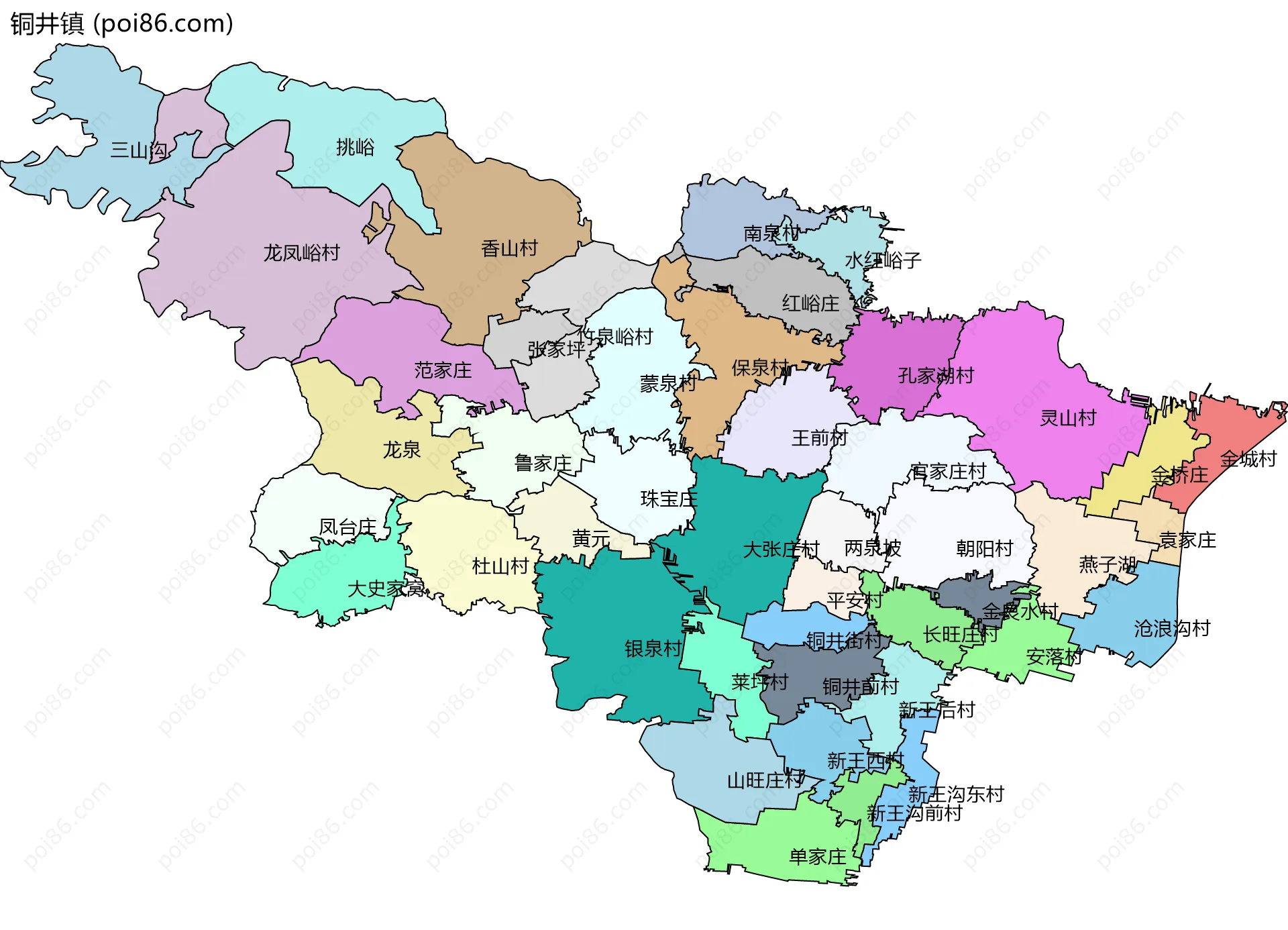 铜井镇边界地图(五级行政区划)