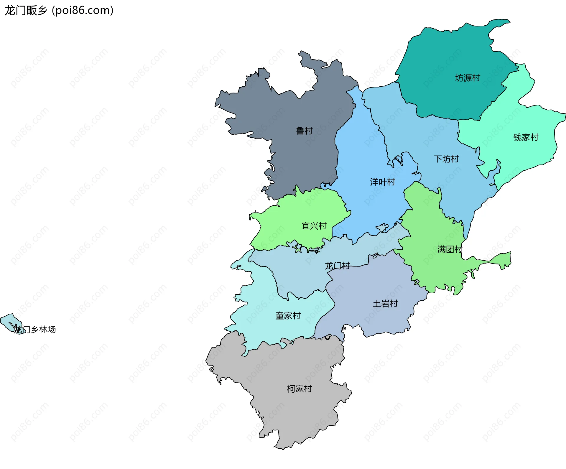 龙门畈乡边界地图(五级行政区划)