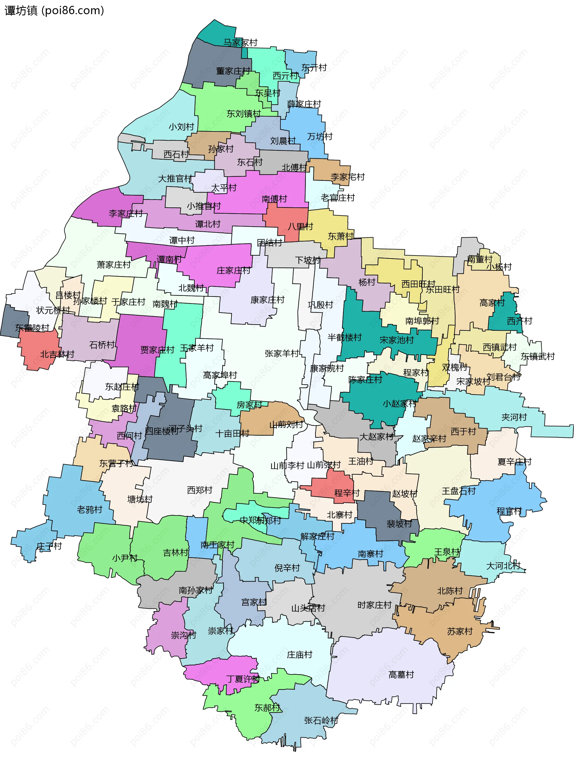 谭坊镇边界地图(五级行政区划)