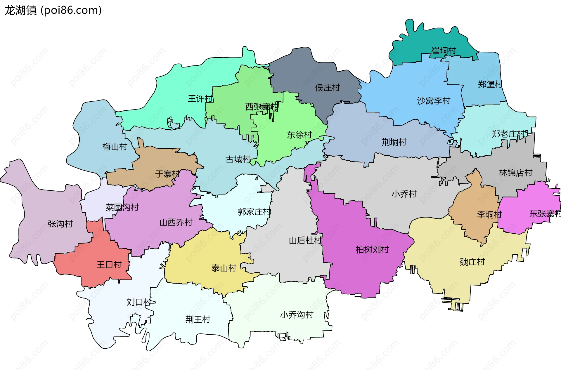 龙湖镇边界地图(五级行政区划)