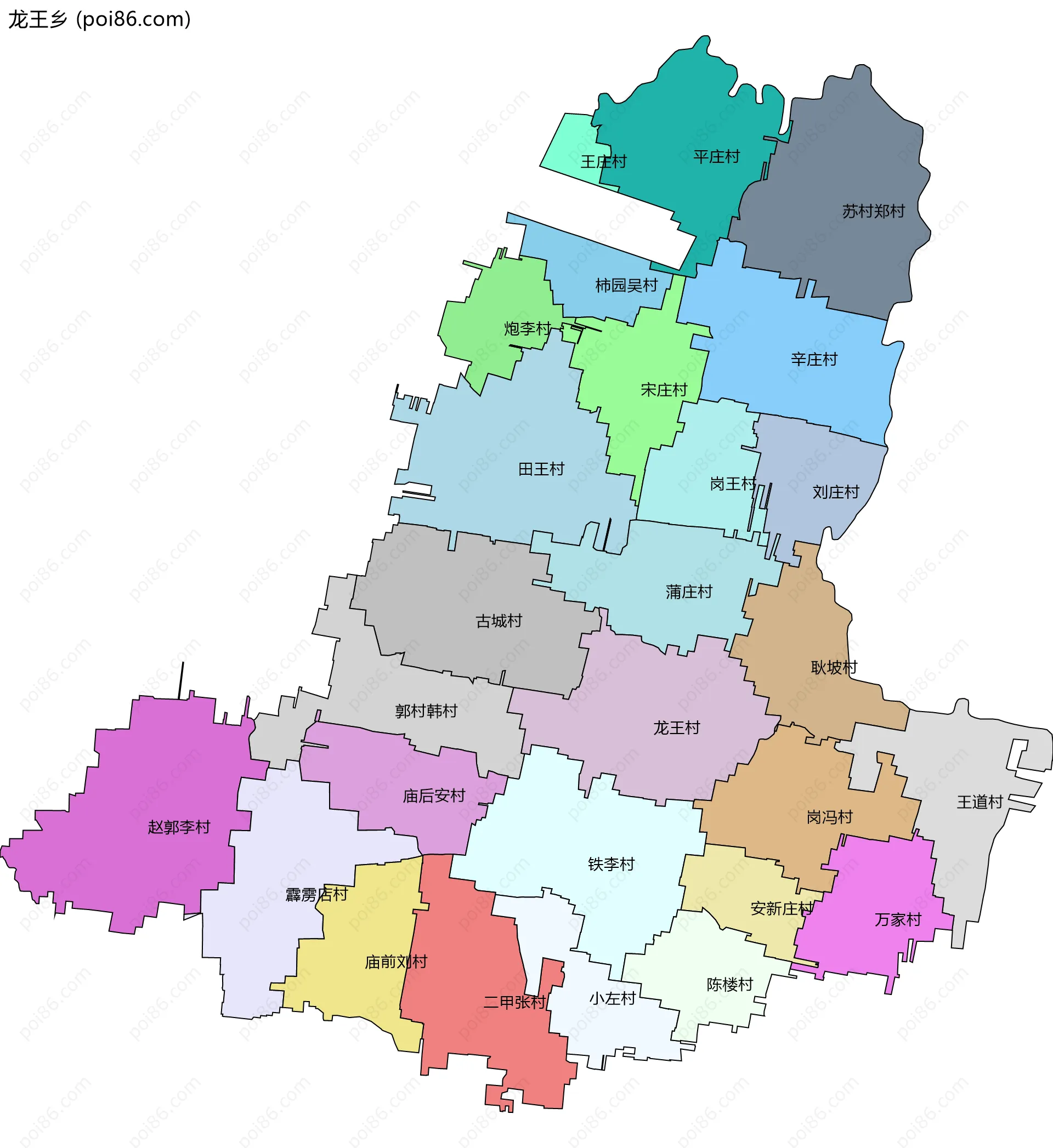 龙王乡边界地图(五级行政区划)