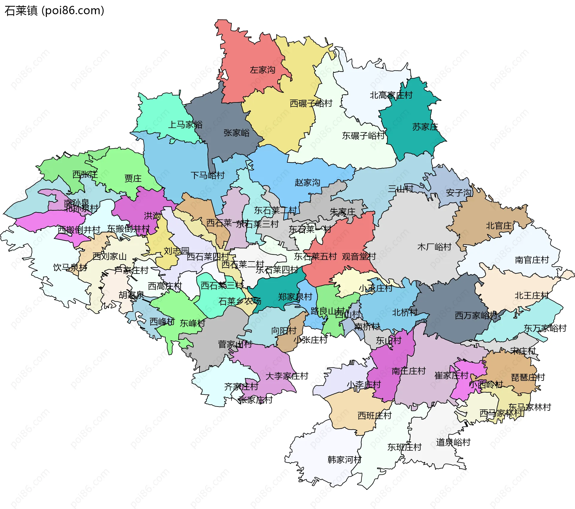 石莱镇边界地图(五级行政区划)